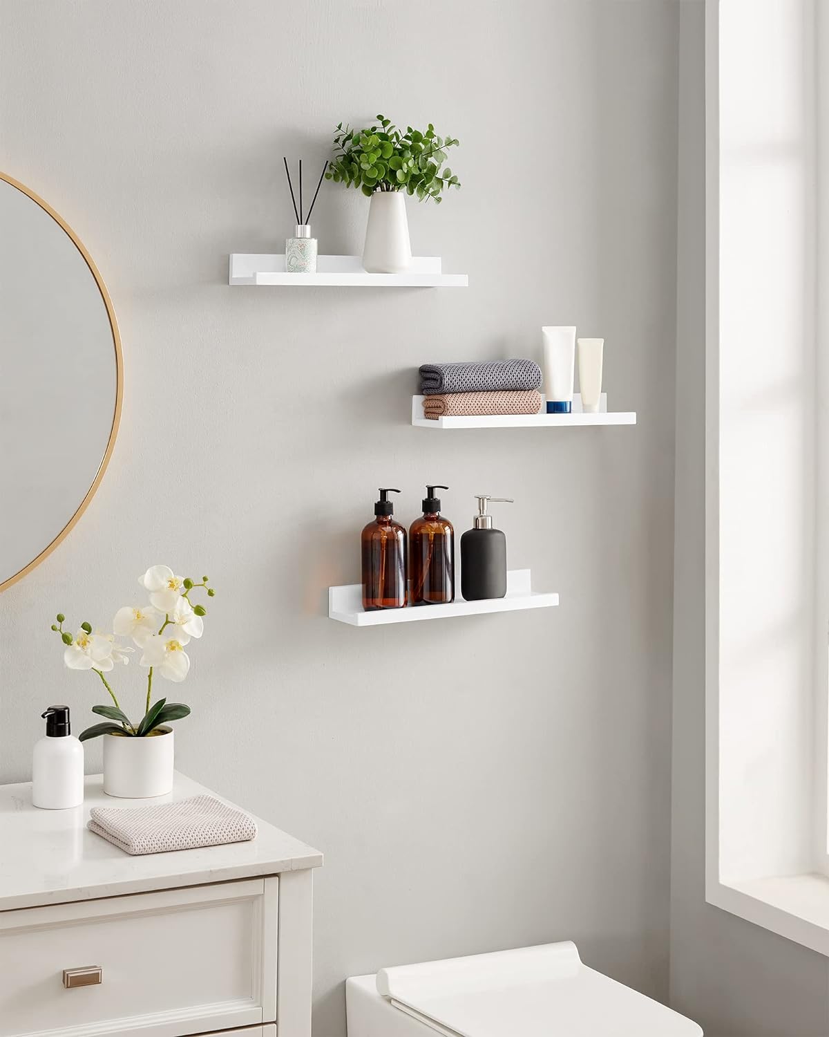 SONGMICS Set of 3 Floating Wall Shelves 15 Inch White