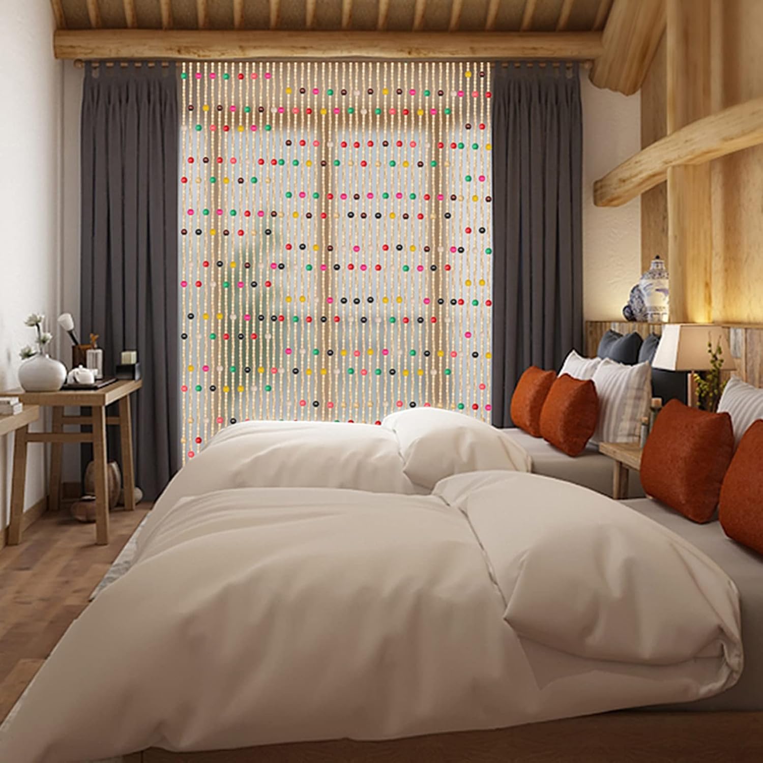Natural Bamboo Beaded Curtain for Room Hallway Entrance