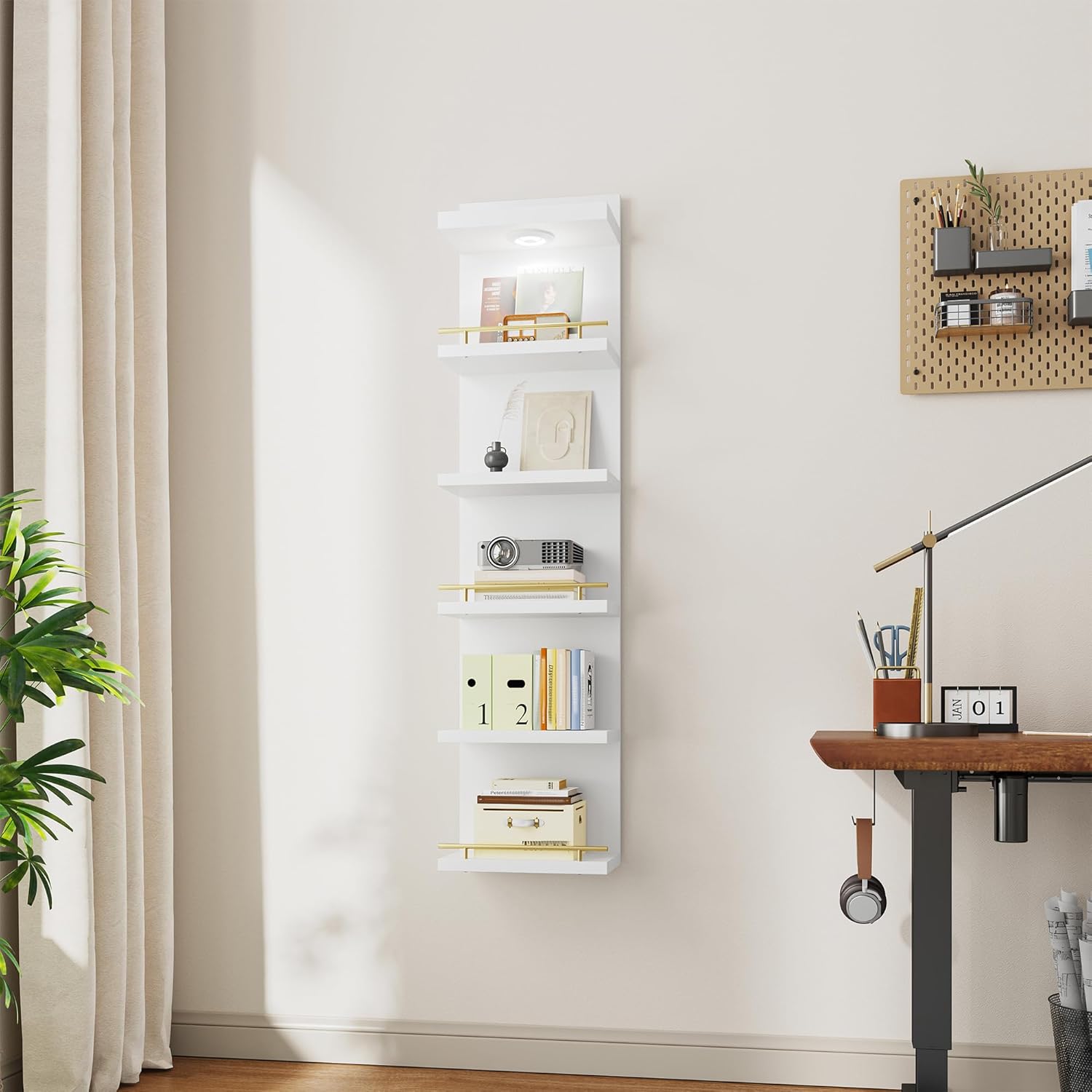 REIBII 6 Tier Wall Shelf with LED Light