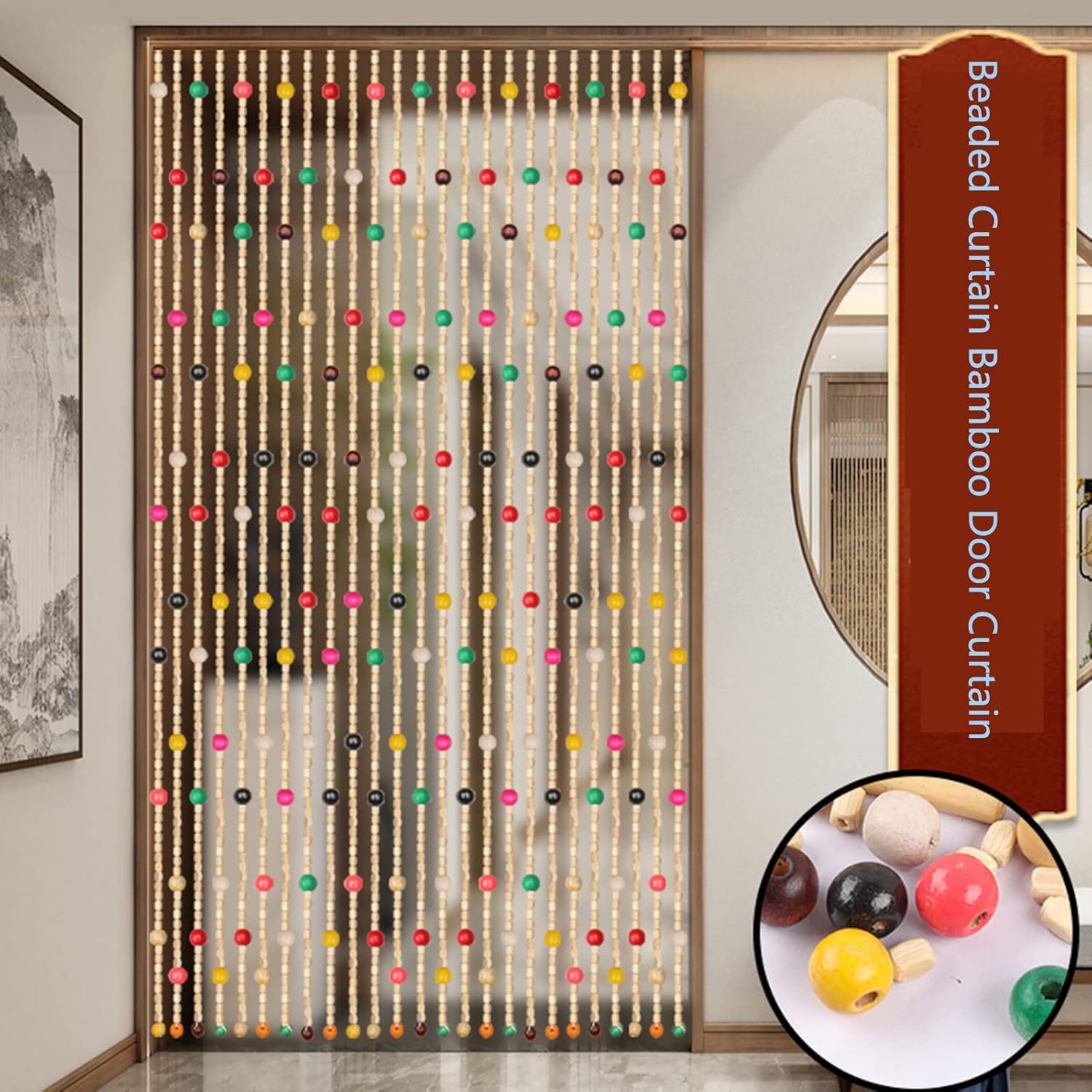 Natural Bamboo Beaded Curtain for Room Hallway Entrance
