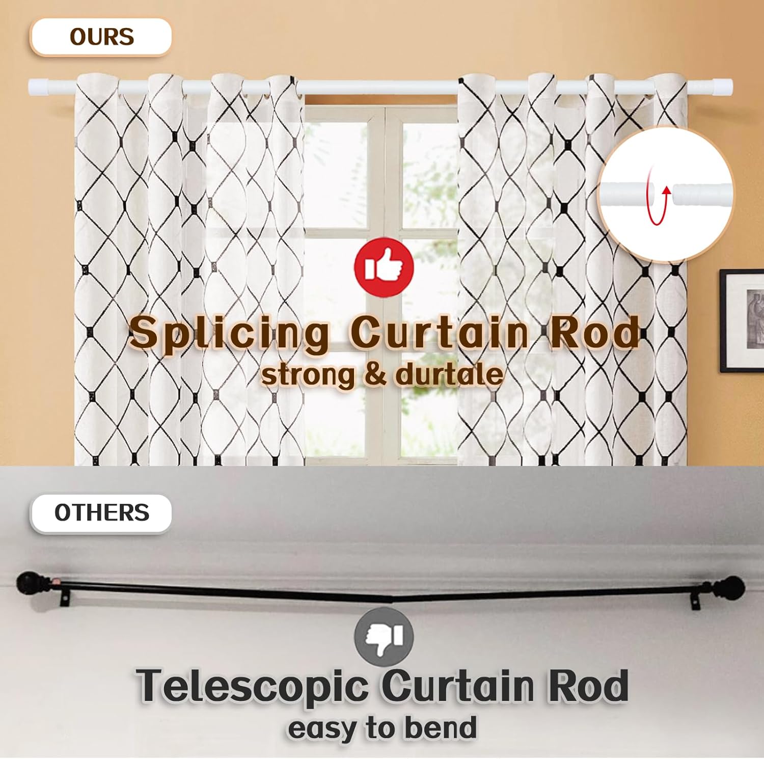 Matte White Curtain Rod 58 Inch Heavy Duty Set
