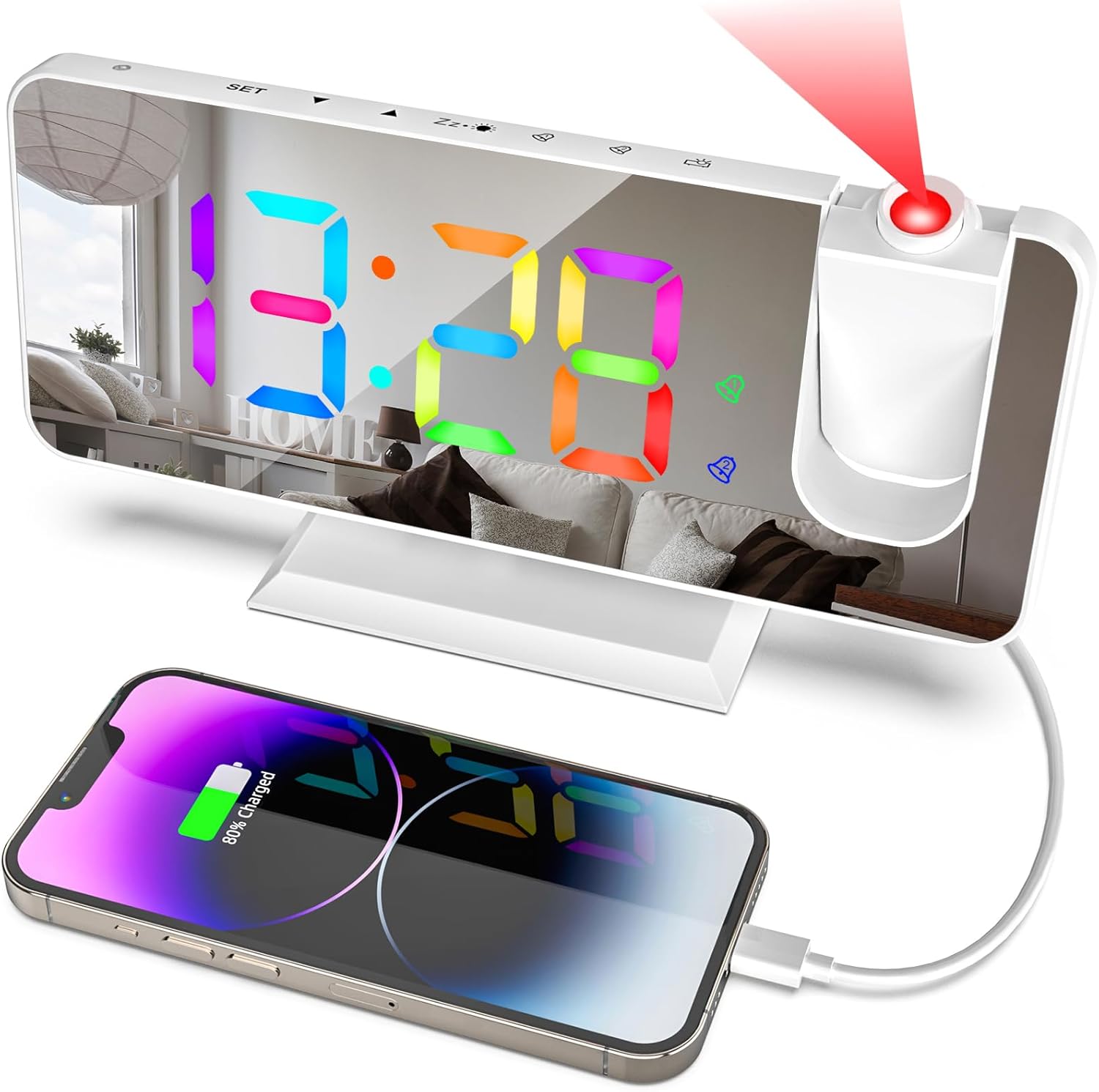 Hanaix 73 Projection Alarm Clock with RGB Display and Dual Alarm