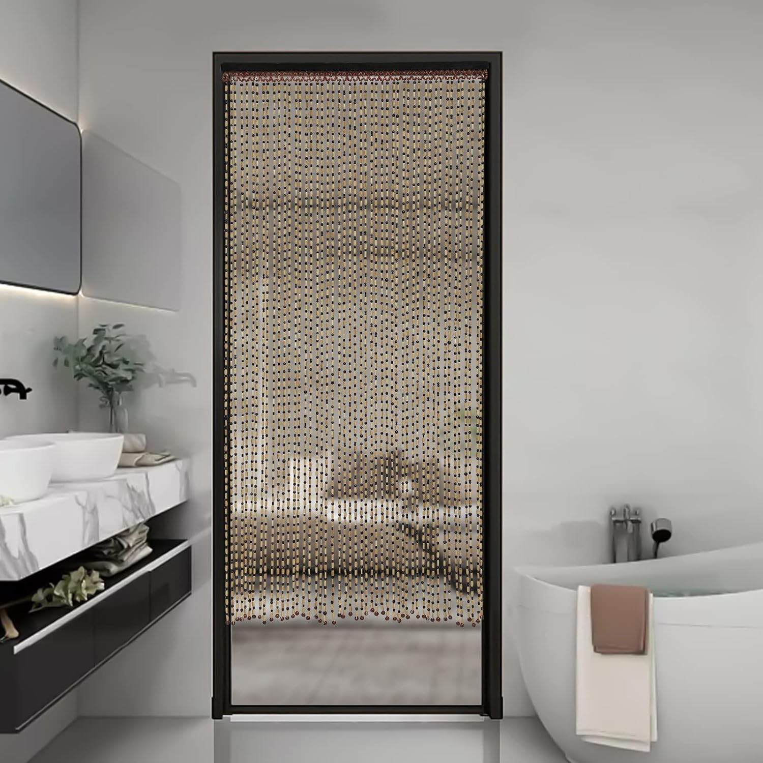 Wood and Bamboo Beaded Curtain for Doorway Room Divider