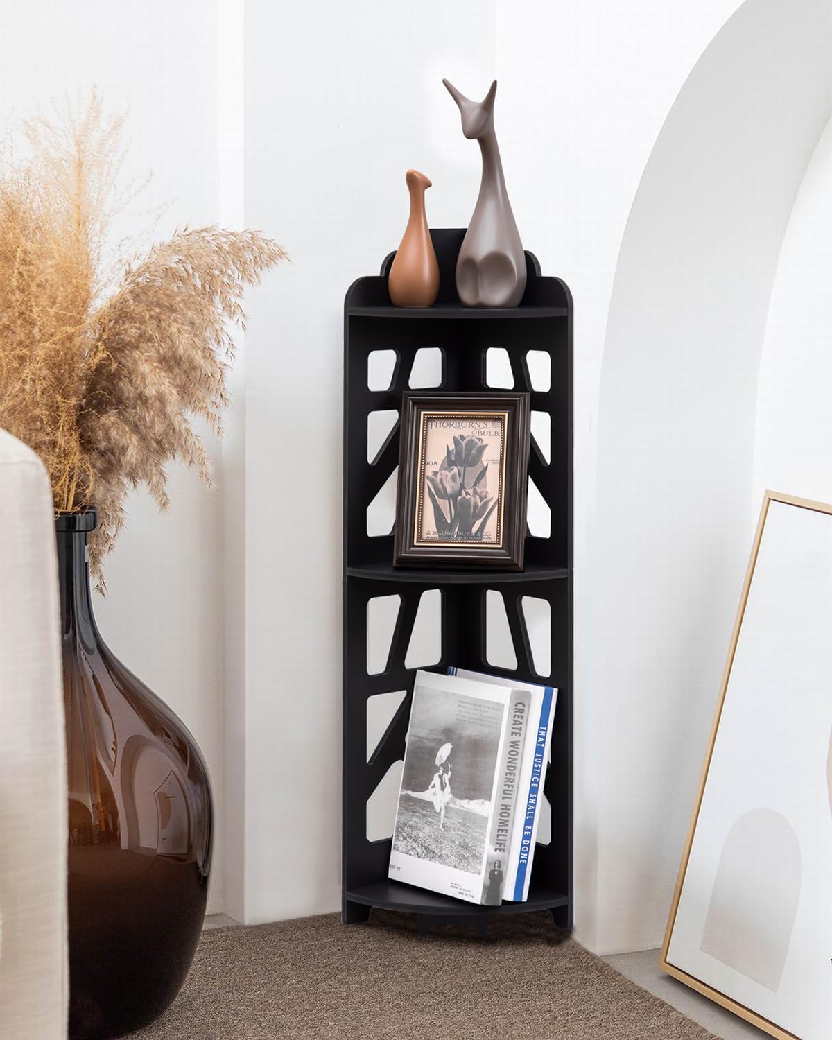 Corner Shelves Waterproof Black 3 Tier Storage Stand