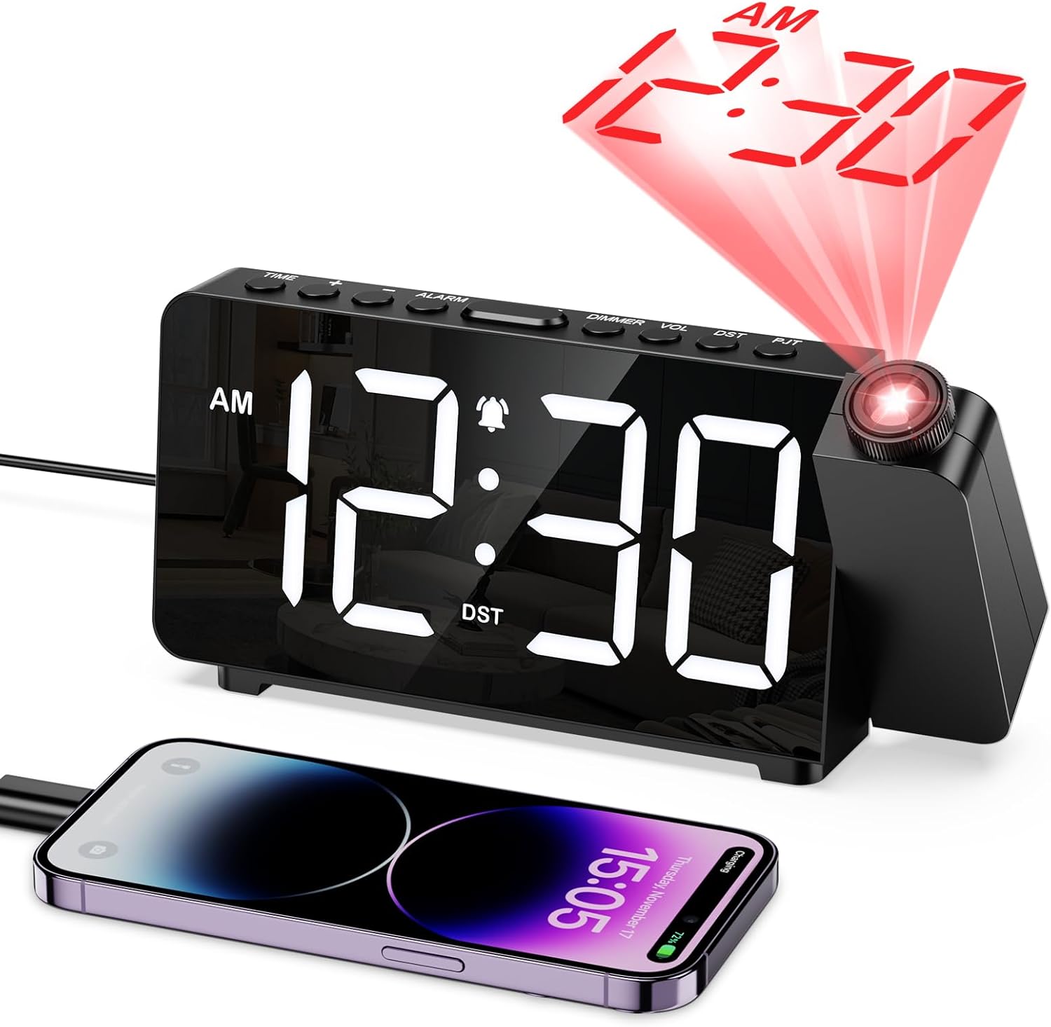 KeeKit Projection Alarm Clock with Rotatable Display