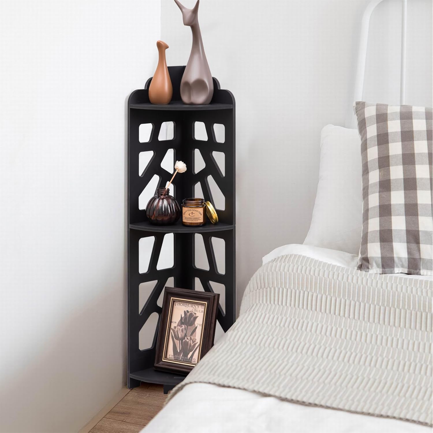 Corner Shelves Waterproof Black 3 Tier Storage Stand