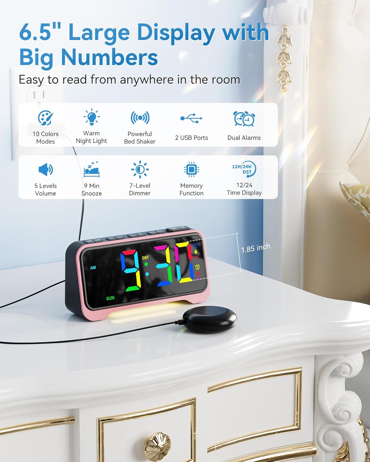 Loud Alarm Clock with Bed Shaker and Night Light