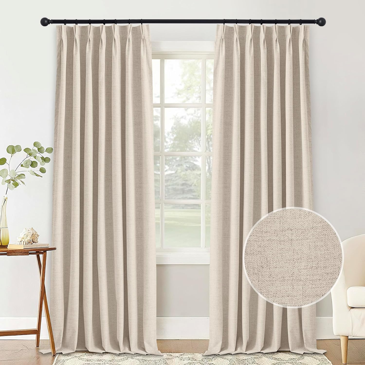 StangH Pinch Pleat Linen Curtains 84 Inches Long 2 Panels Total Room Darkening