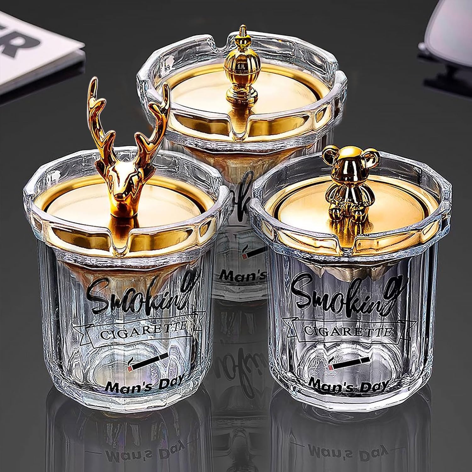 DAERTU Glass Ashtray with Lid for Cigarettes