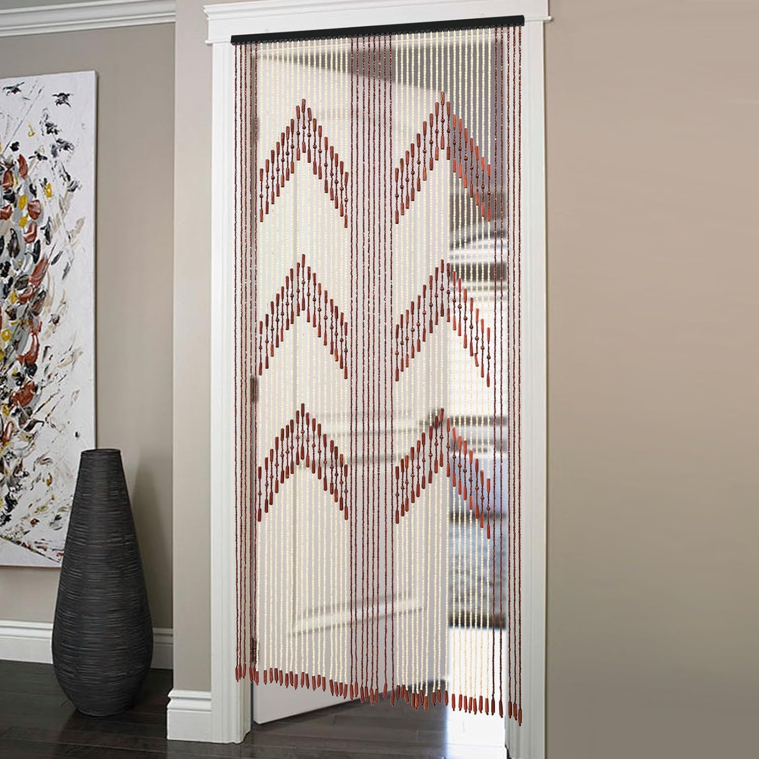 Bamboo Beaded Curtain Door Divider 75x35 Brown 52 Strands
