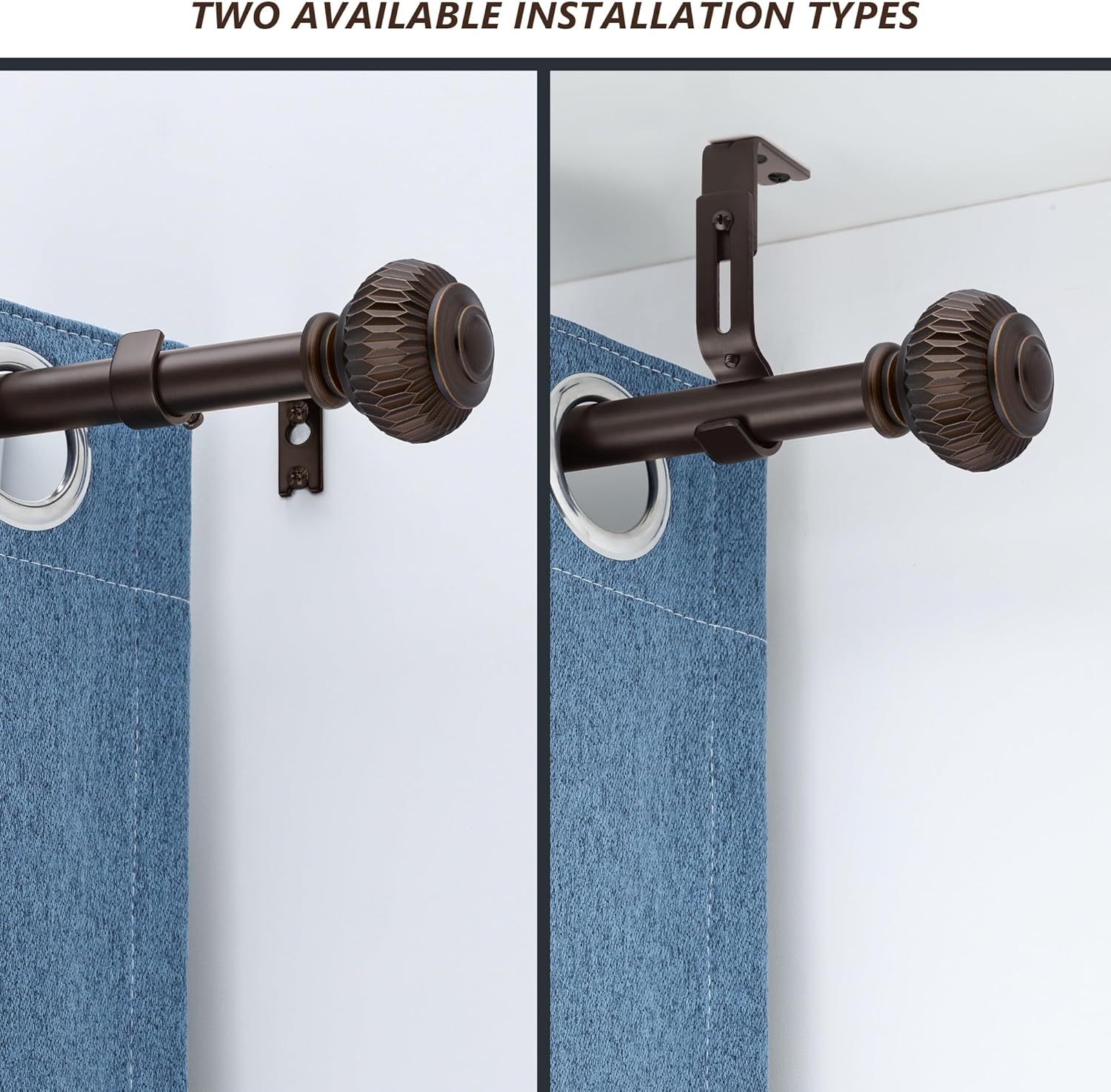 Bronze 1 Inch Adjustable Curtain Rods with Lantern Ends