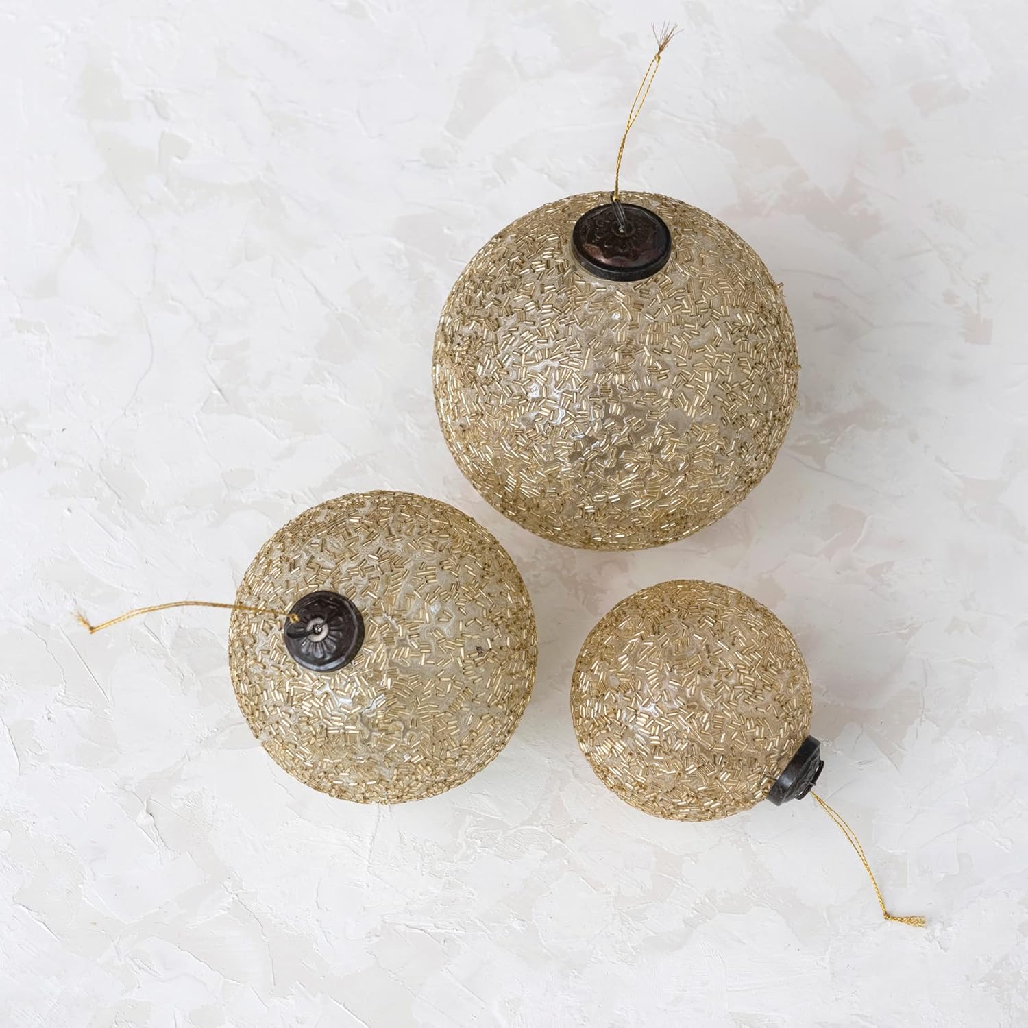 Creative Co Op 5 Inch Round Glass Ball Ornament with Beads in Gold