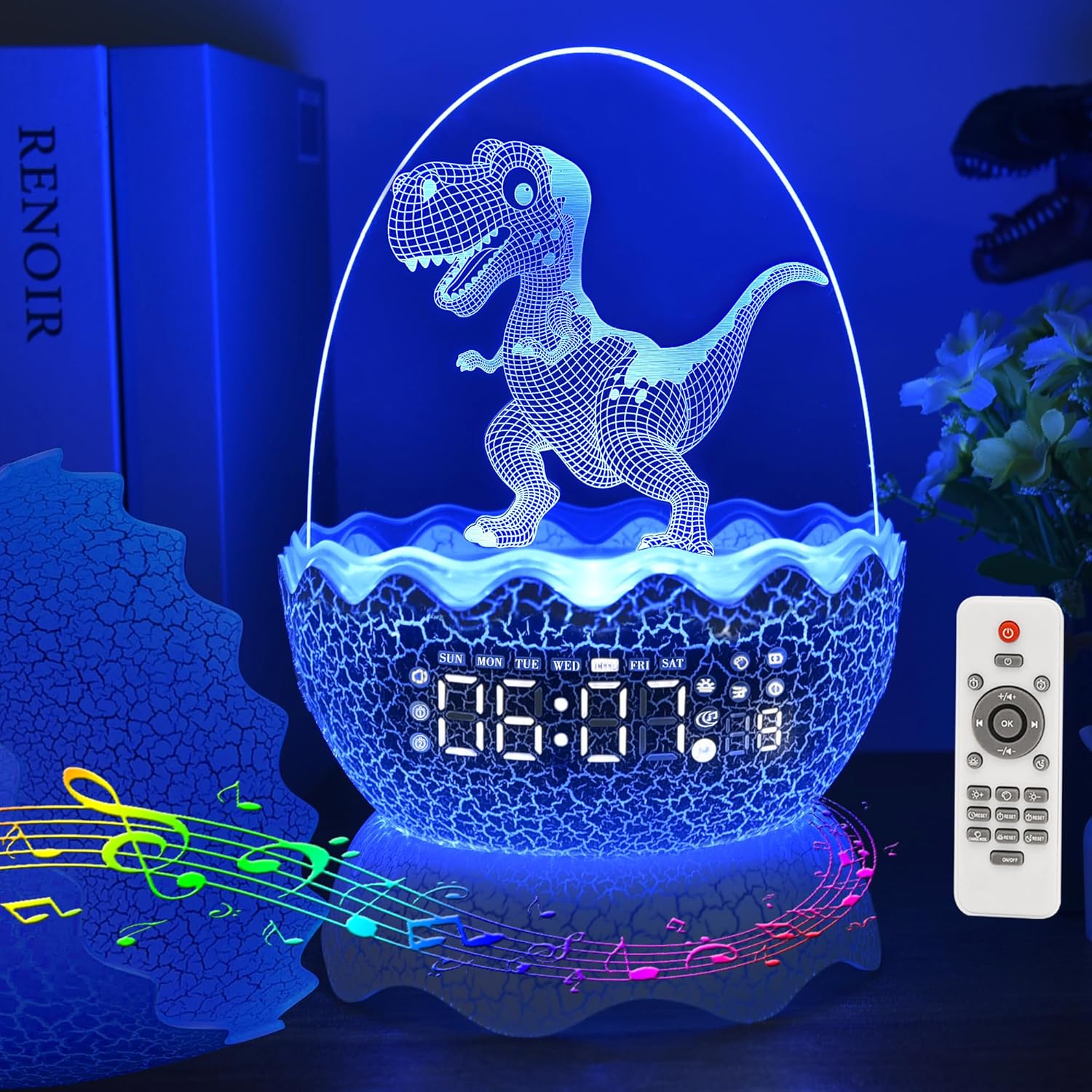 Cute Dinosaur Egg Alarm Clock with Night Light and Bluetooth Speaker