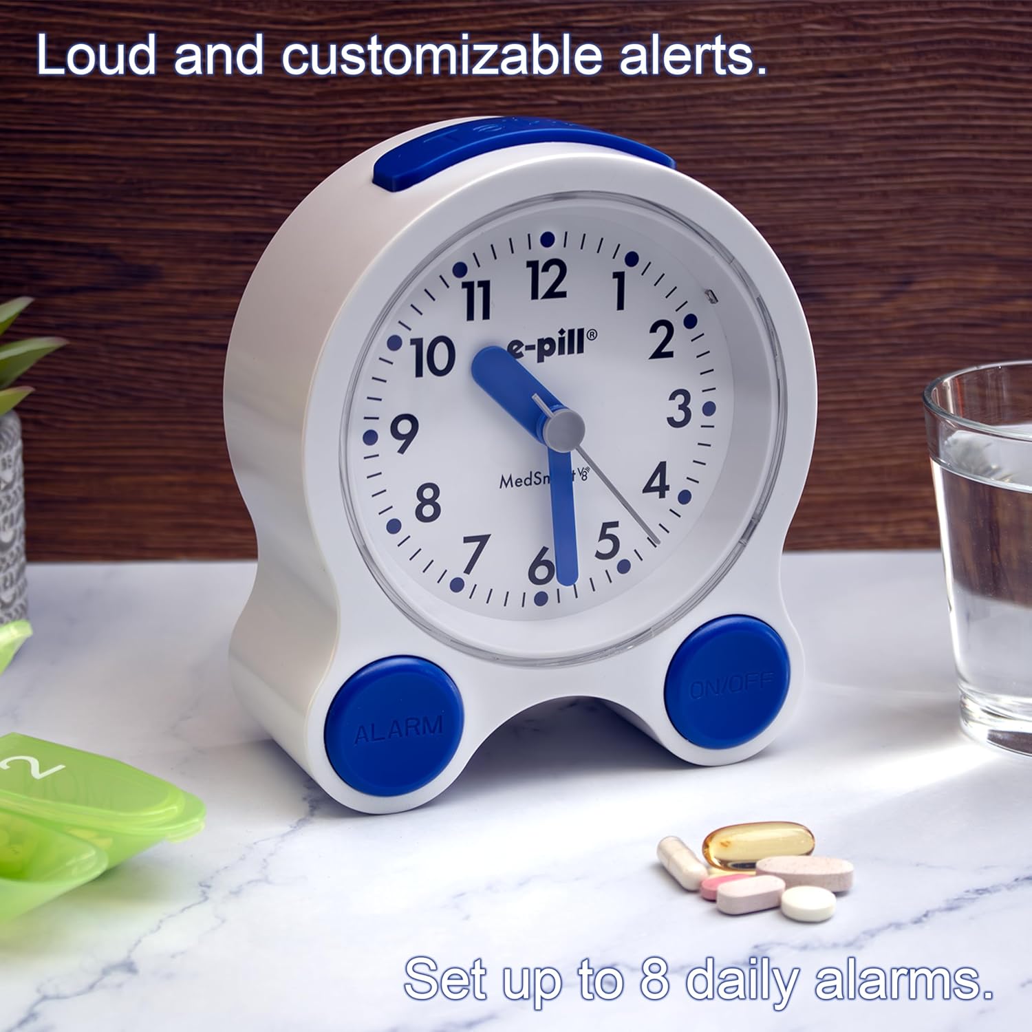 e-pill MedSmart V8 Atomic Clock with 8 Alarms