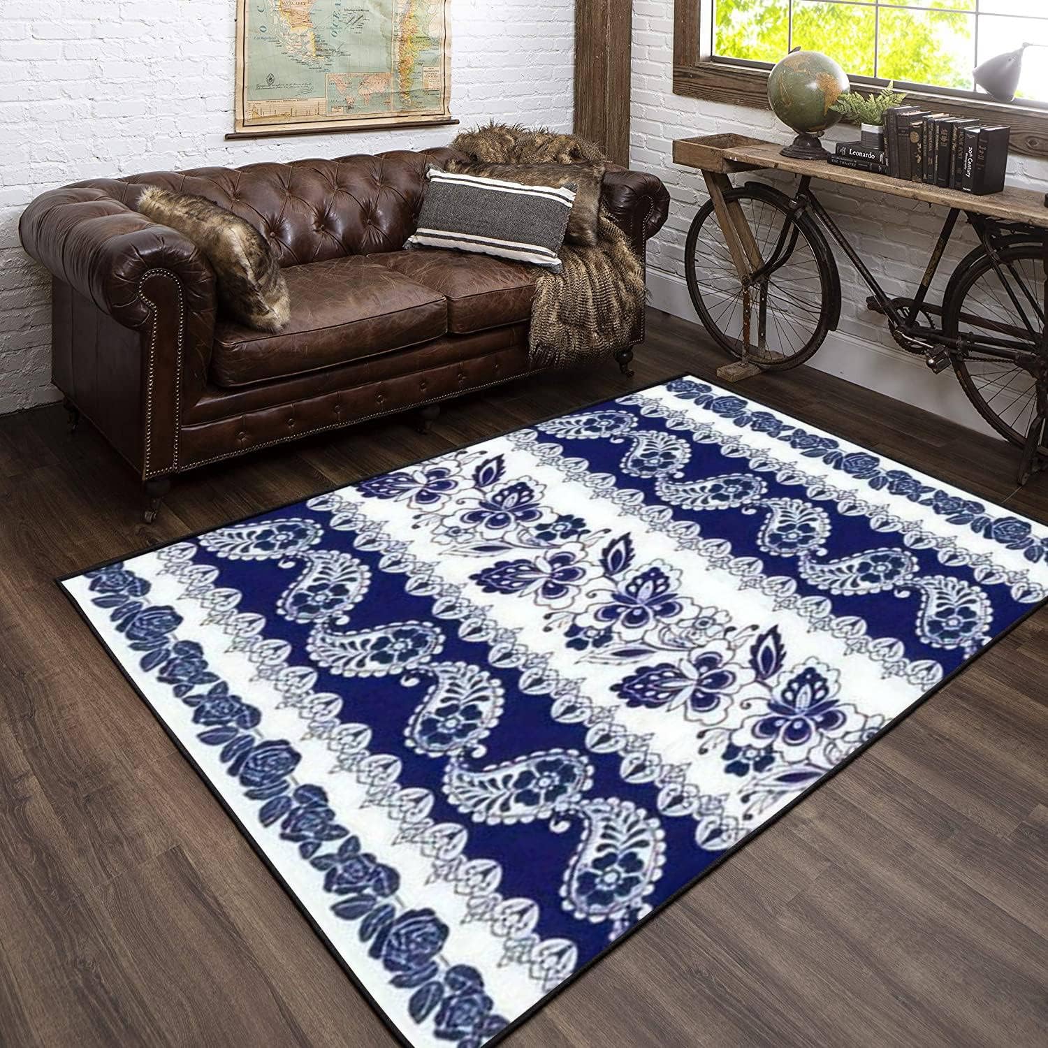 Modern 3D Area Rugs Set with Blue Floral Motifs