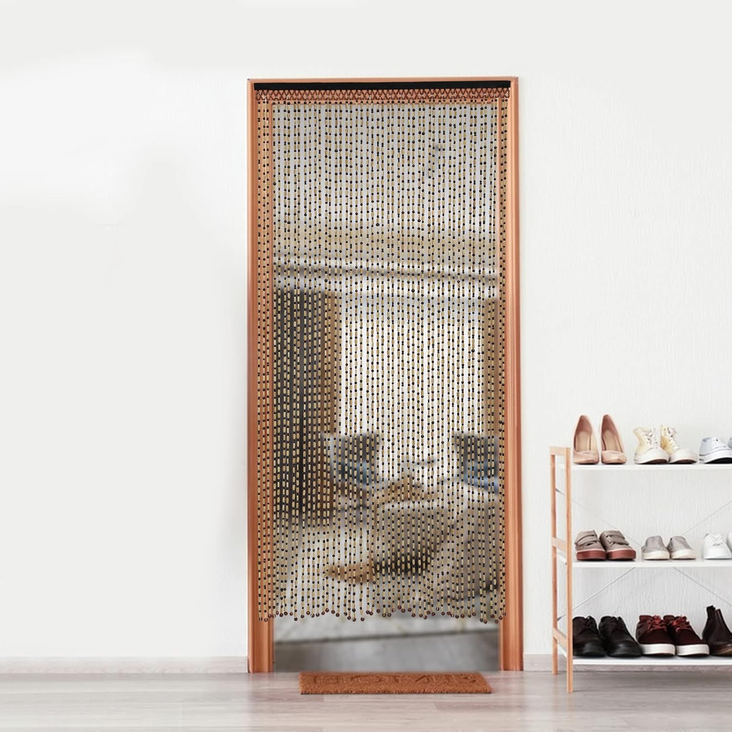 Natural Wood and Bamboo Beaded Curtain 49 Strands
