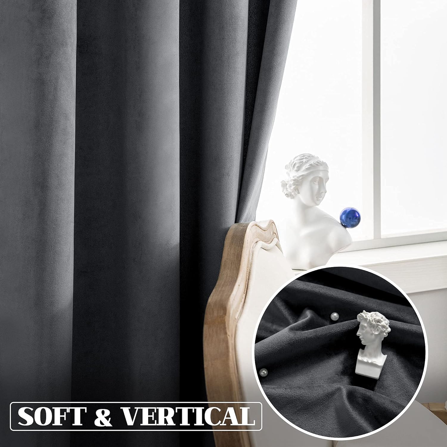 VANASEE Dark Grey Velvet Curtains 84 Inches Long