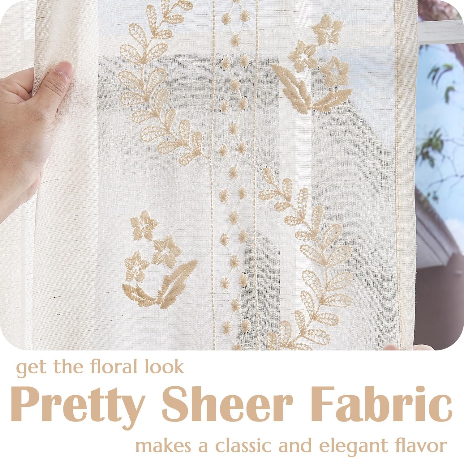 Jinchan French Sheer Door Curtain with Tie Up Bows