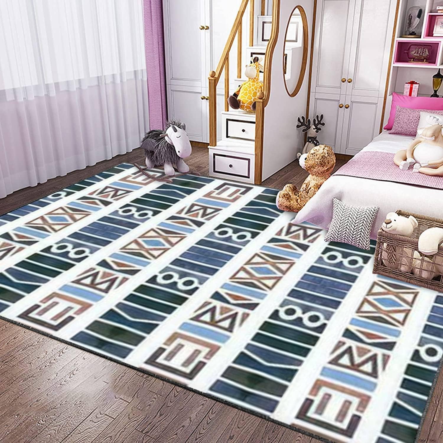 Modern Home Kids Playroom Area Rug Geometric Design