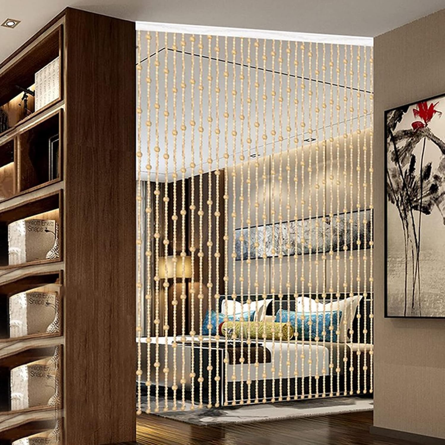 Natural Bamboo Beaded Curtain Room Divider