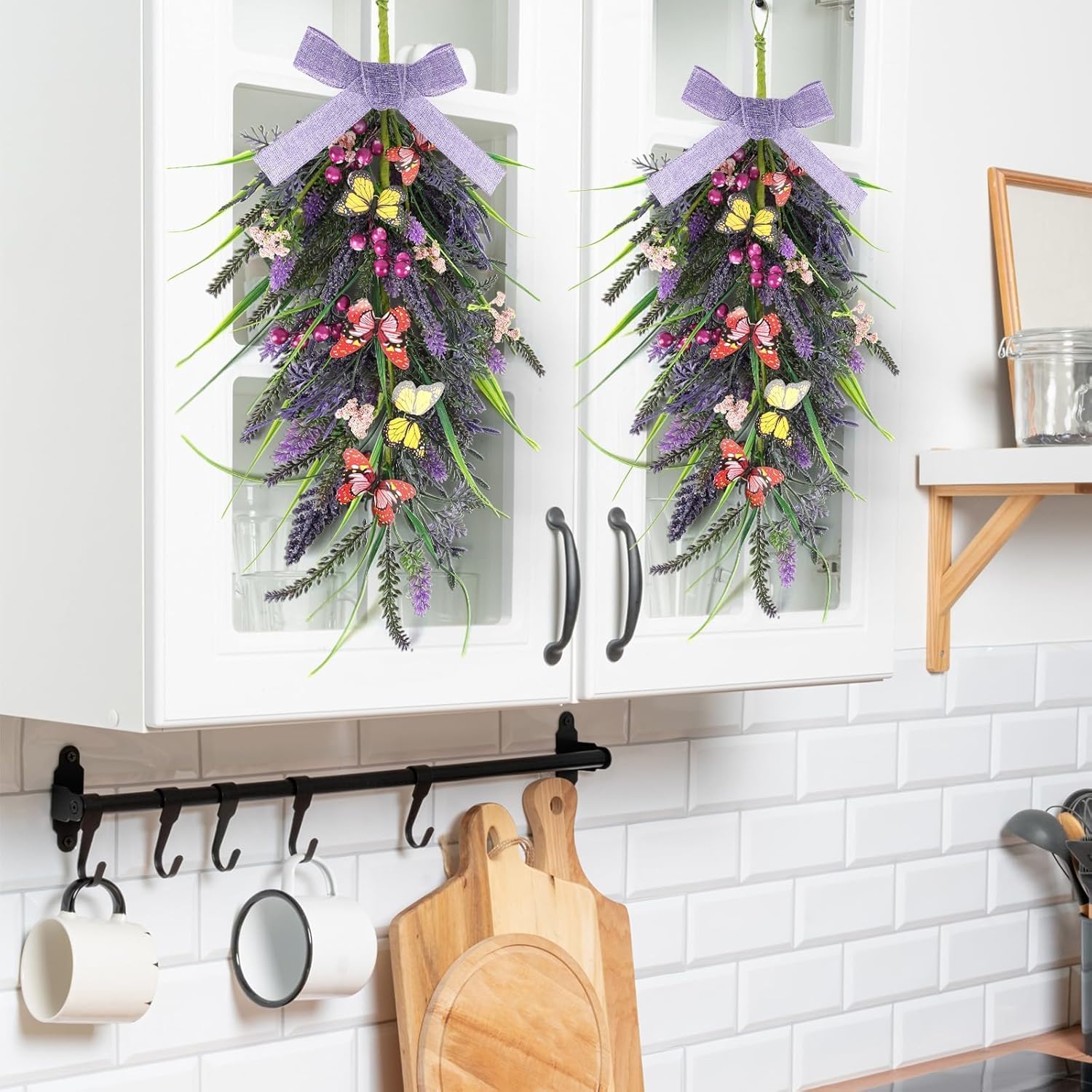 2 Pcs 24 Inch Artificial Lavender Teardrop Wreaths