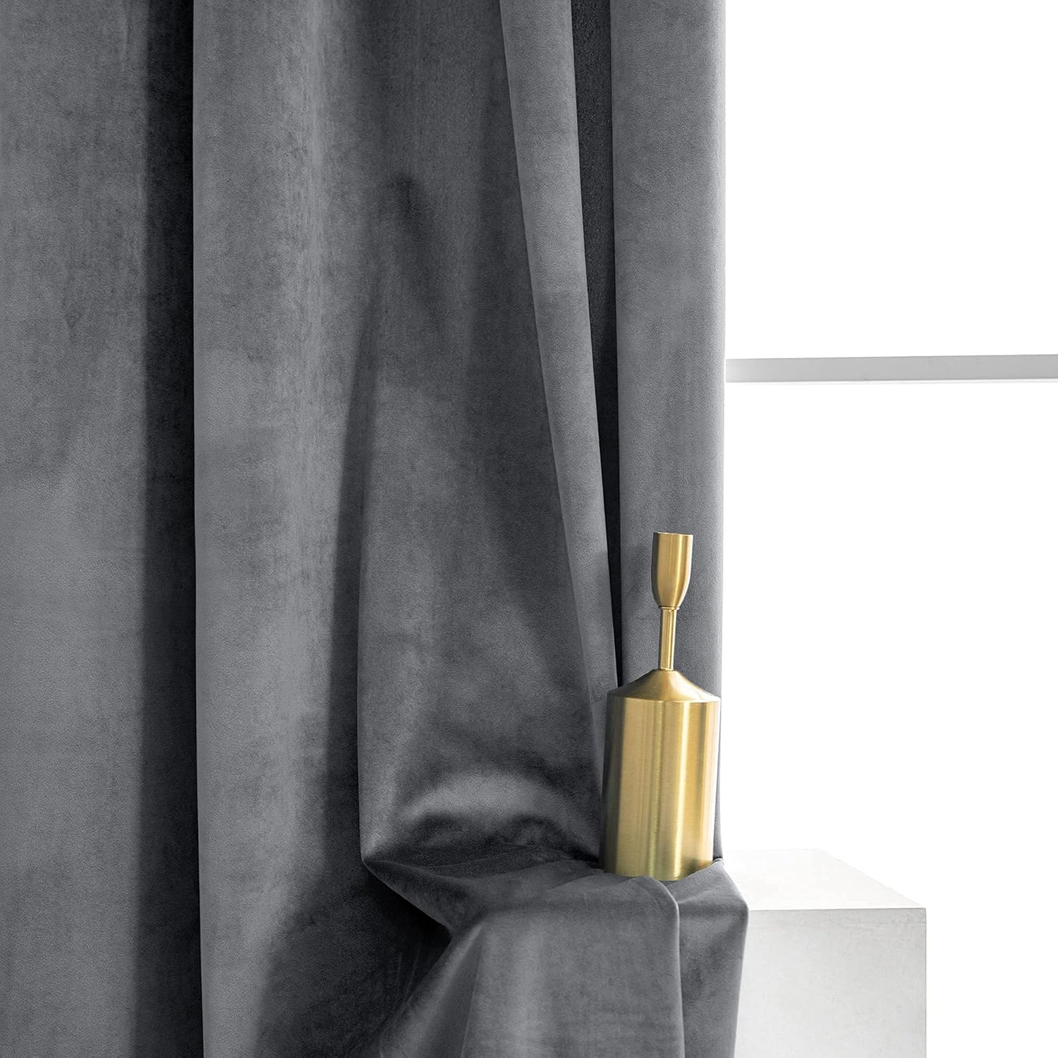 VANASEE Dark Grey Velvet Curtains 84 Inches Long