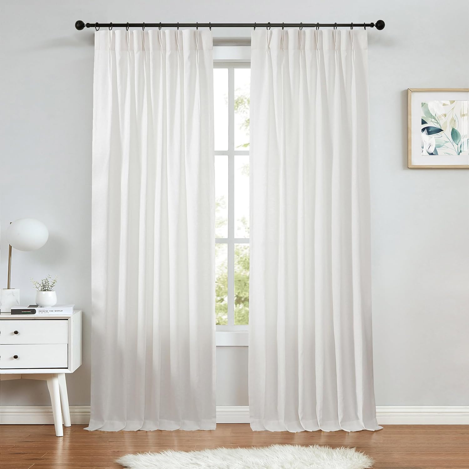 White Pinch Pleated Curtain Panel 34x84x2 for Living Room