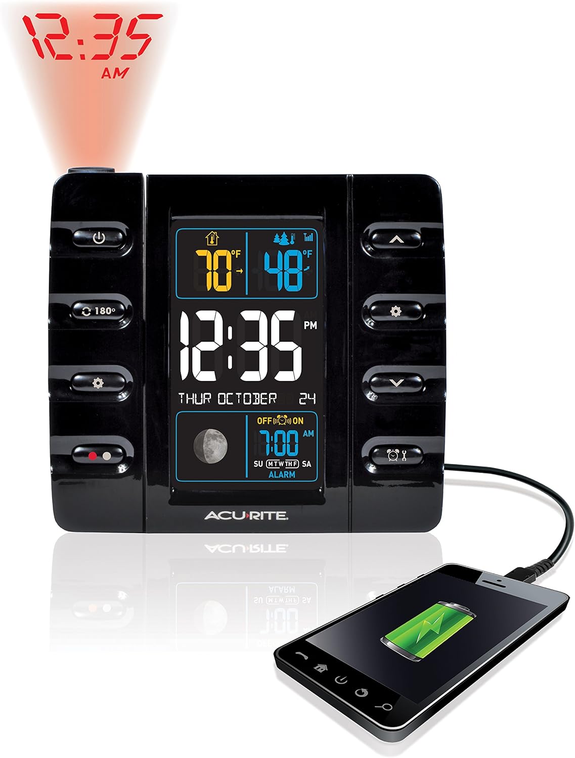 AcuRite Intelli-Time Projection Alarm Clock with USB Charging Black
