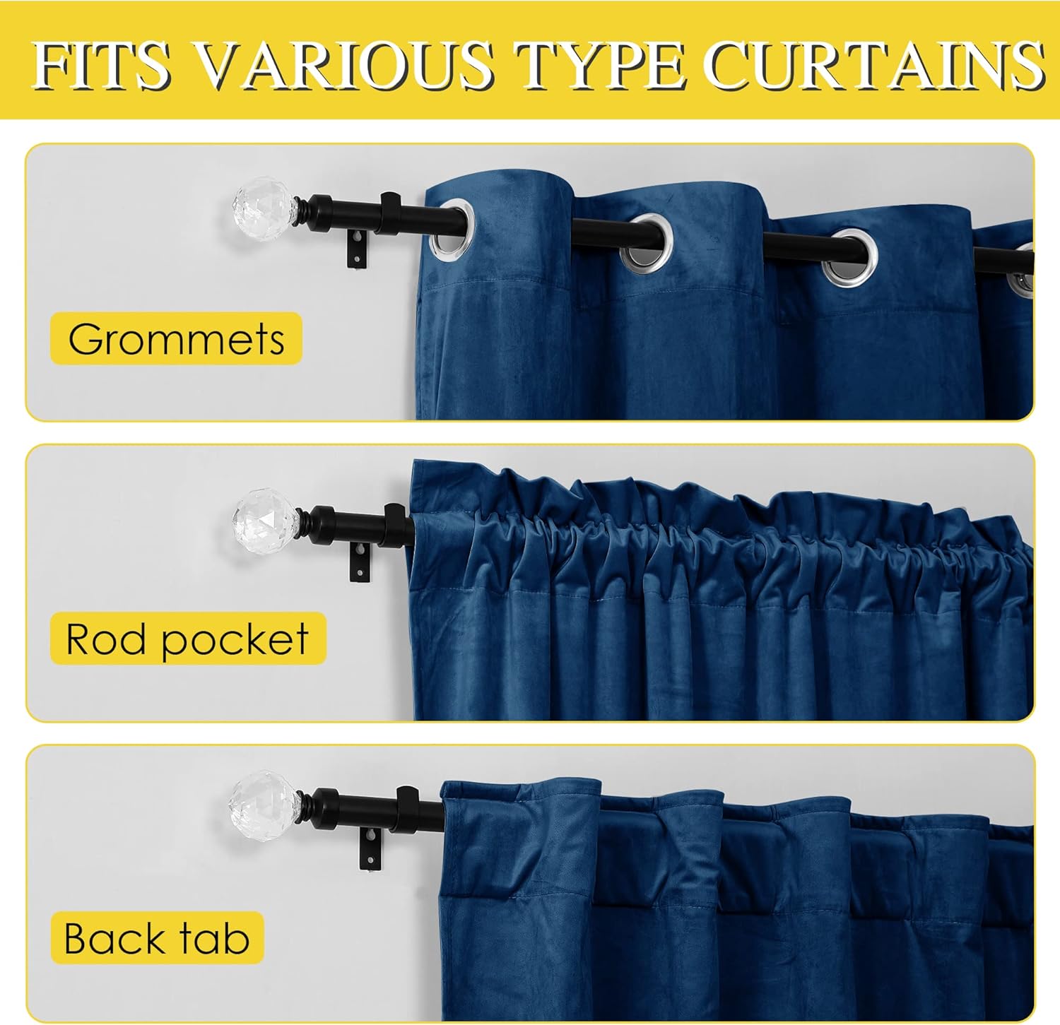 NICETOWN Adjustable Curtain Rods 28-48 Inch Matte Black