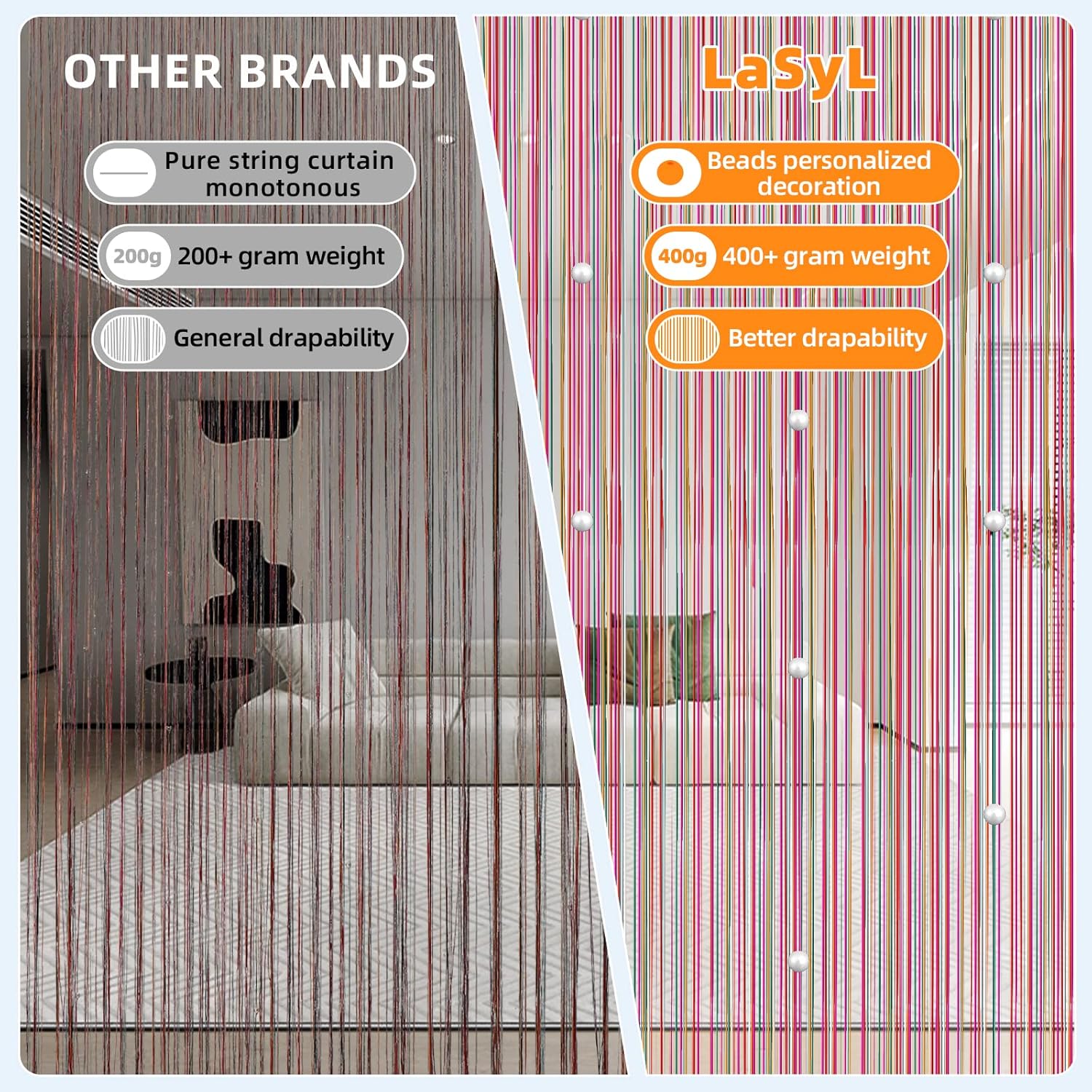 LaSyL Beaded String Curtains for Doorway 39x79 Inches