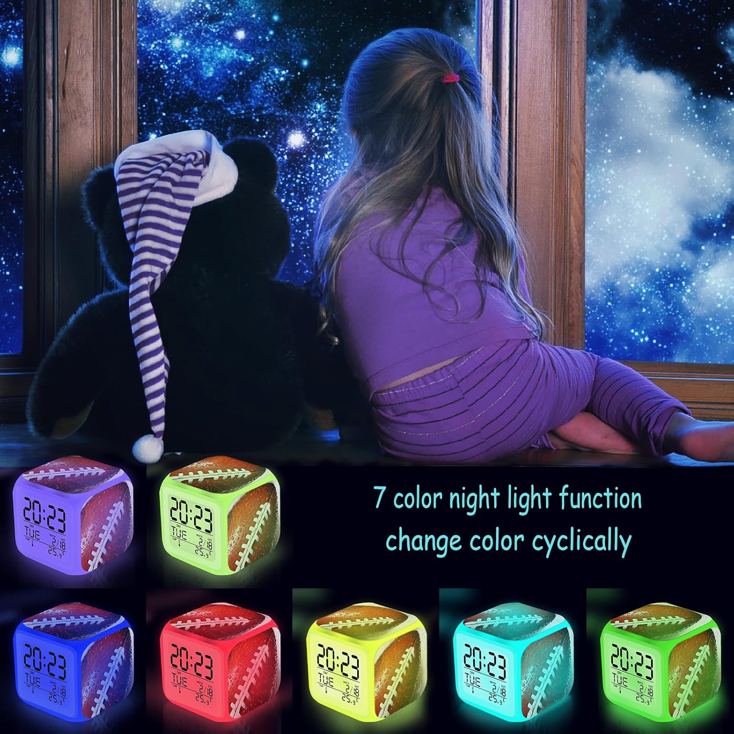Rugby Ball Alarm Clock with LED Nightlight
