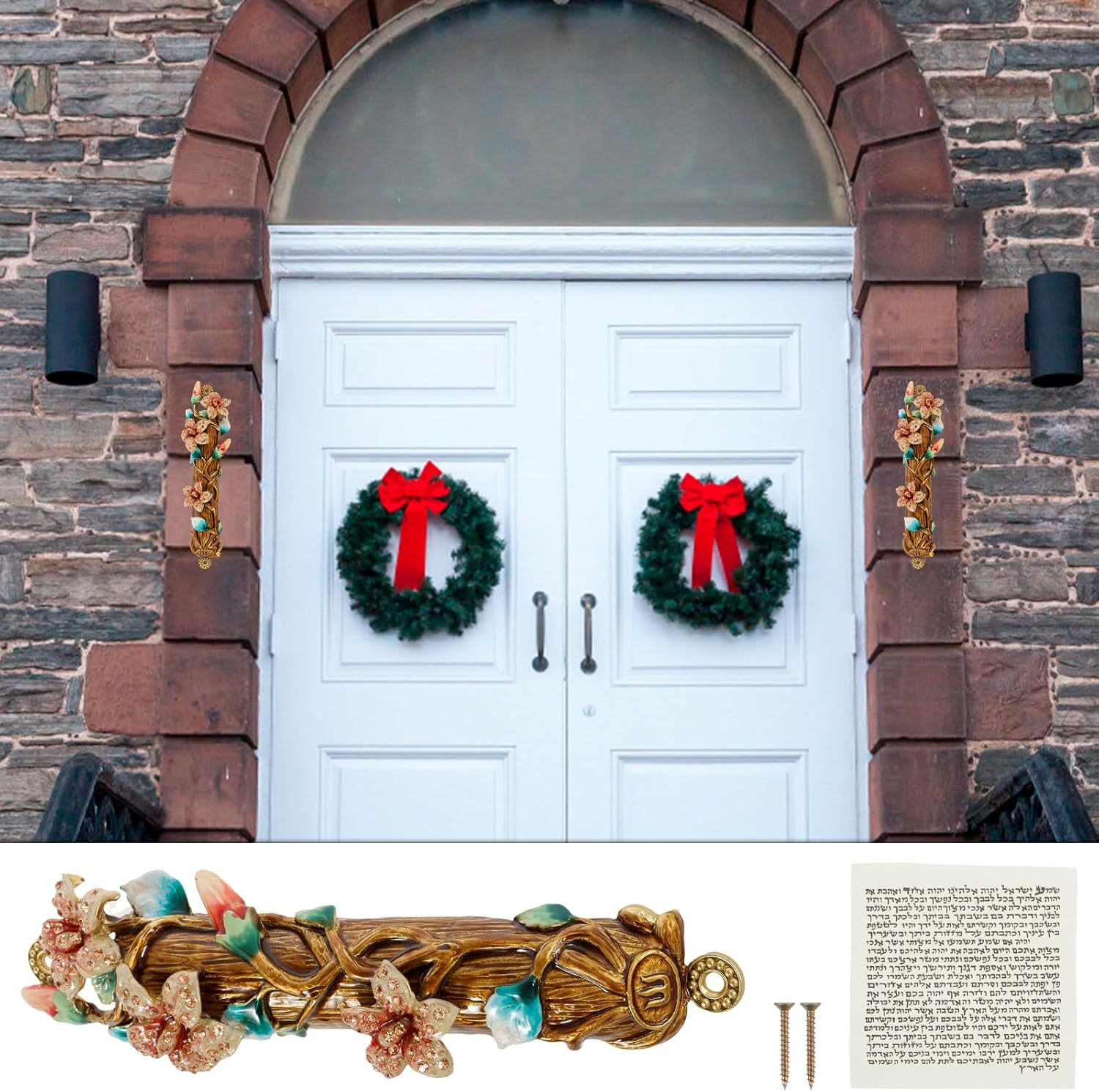 Hand Painted Mezuzah with Faux Crystal Embellishments