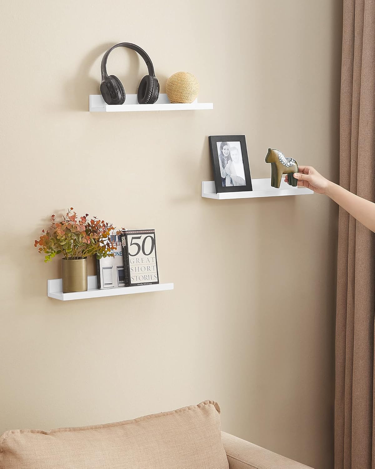 SONGMICS Set of 3 Floating Wall Shelves 15 Inch White