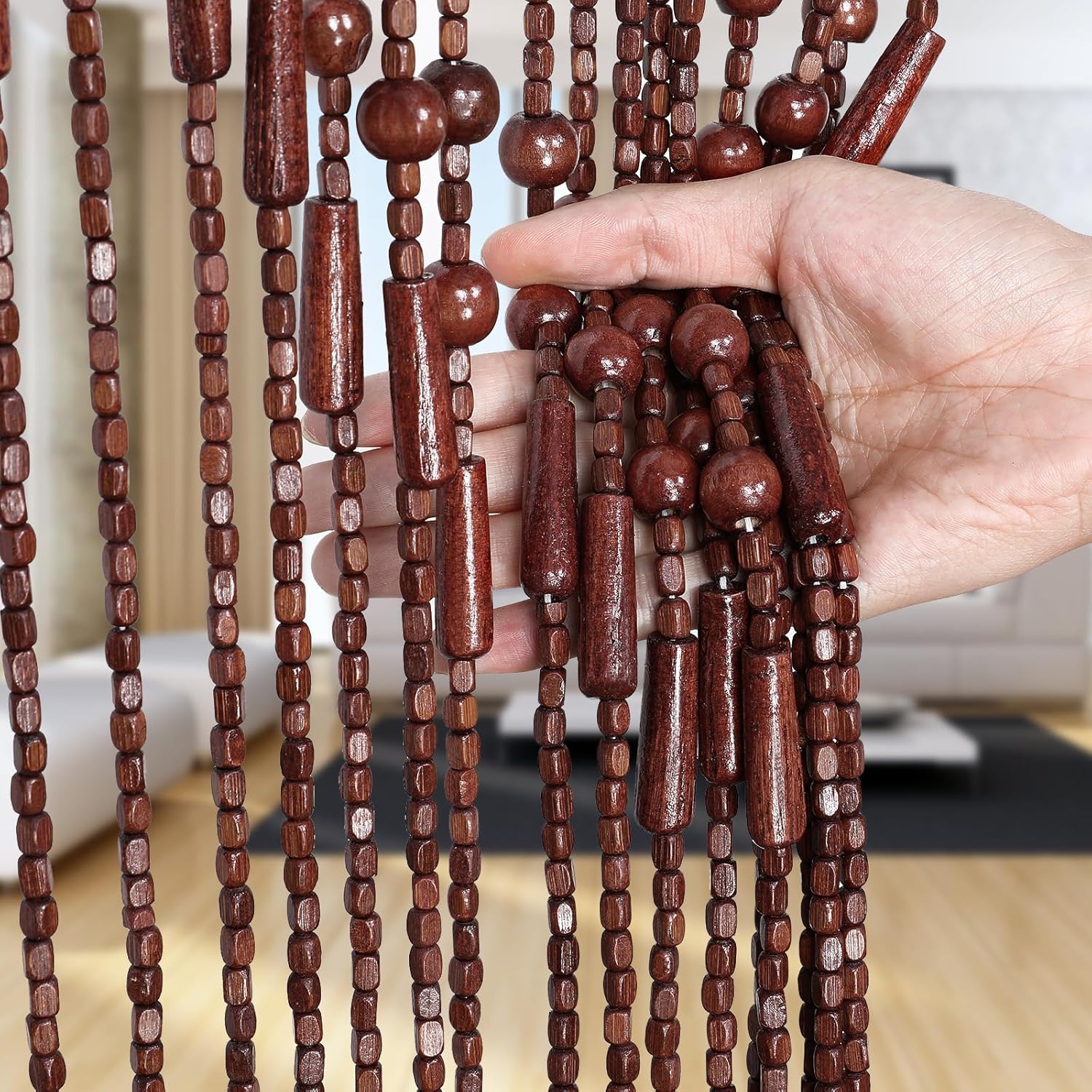 Handmade Bamboo Beaded Curtain - Boho Door Divider 75 x 355 Inches