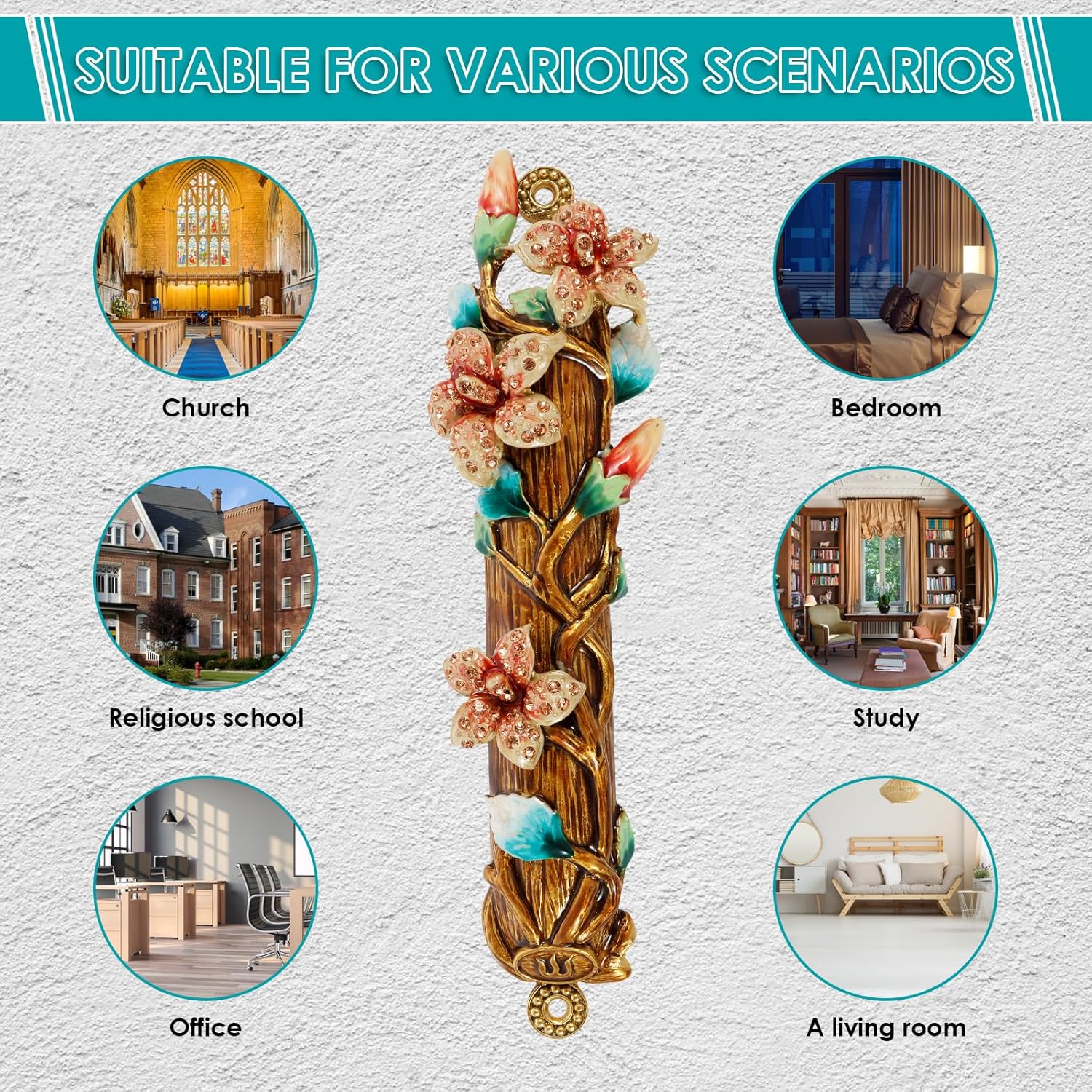 Hand Painted Mezuzah with Faux Crystal Embellishments