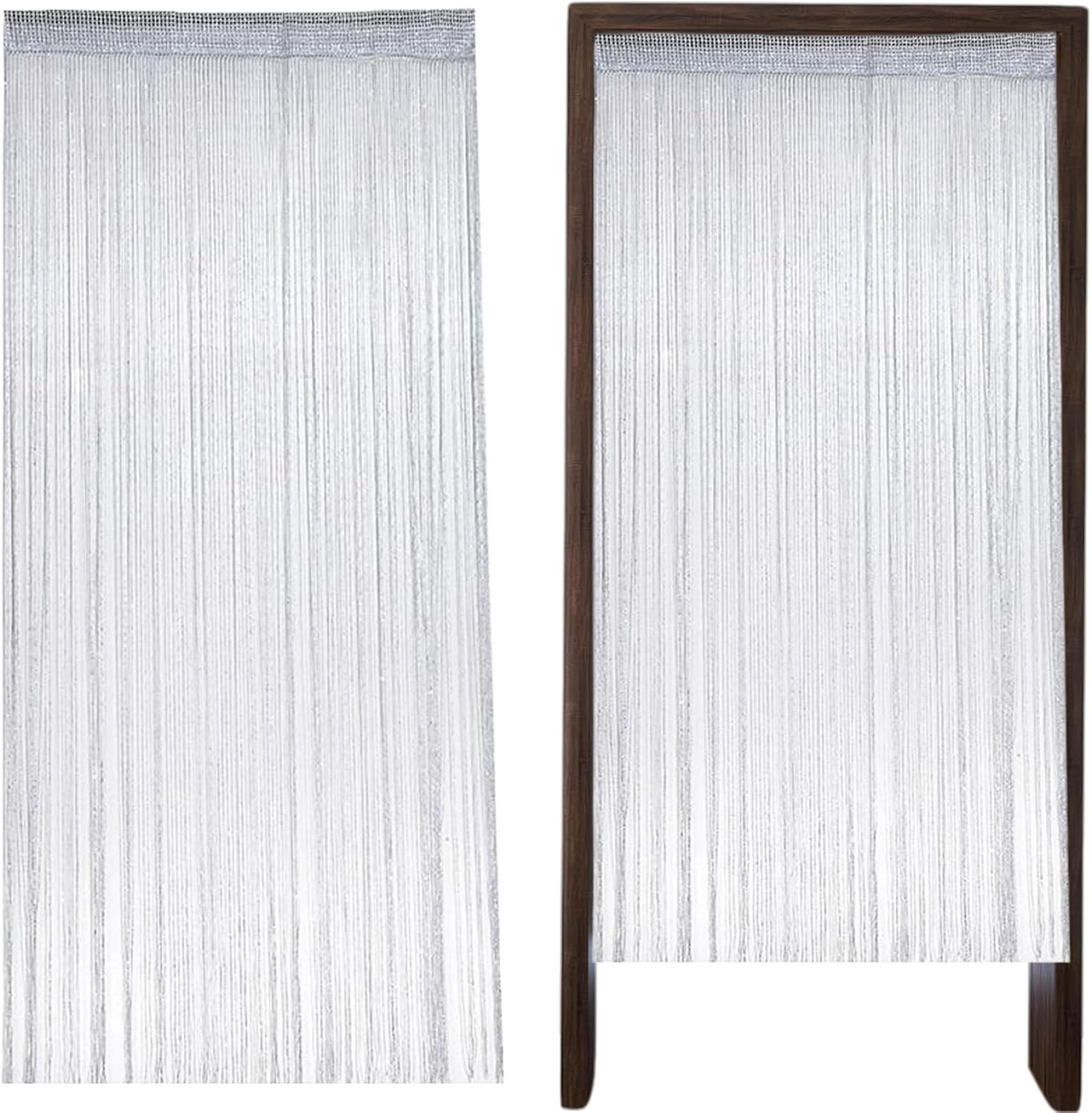 2Pcs String Curtains for Doorways 39x79 Silver Grey Glitter Beaded Panel