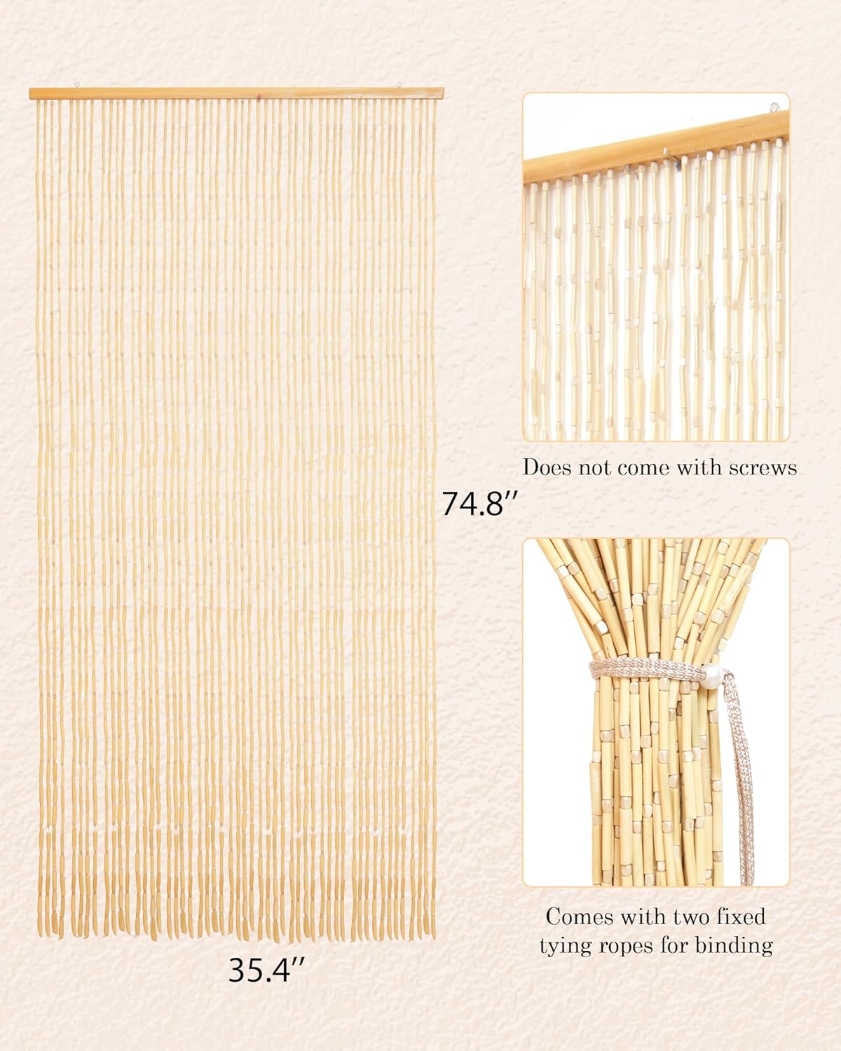 Ezcasch 52 Strands Bamboo Beaded Curtain Door Divider