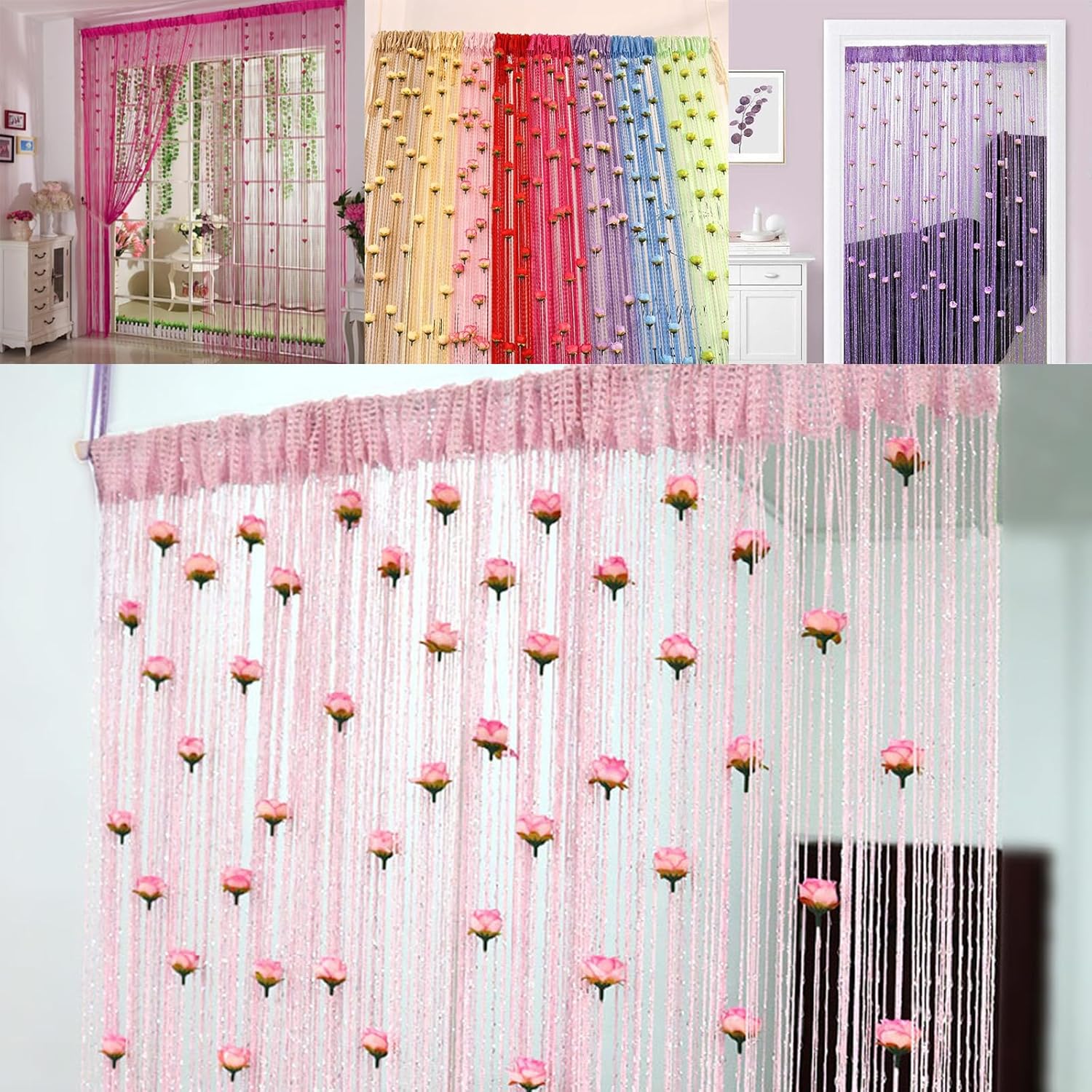 RJDJ Rose Thread Door Curtain for Home Decor