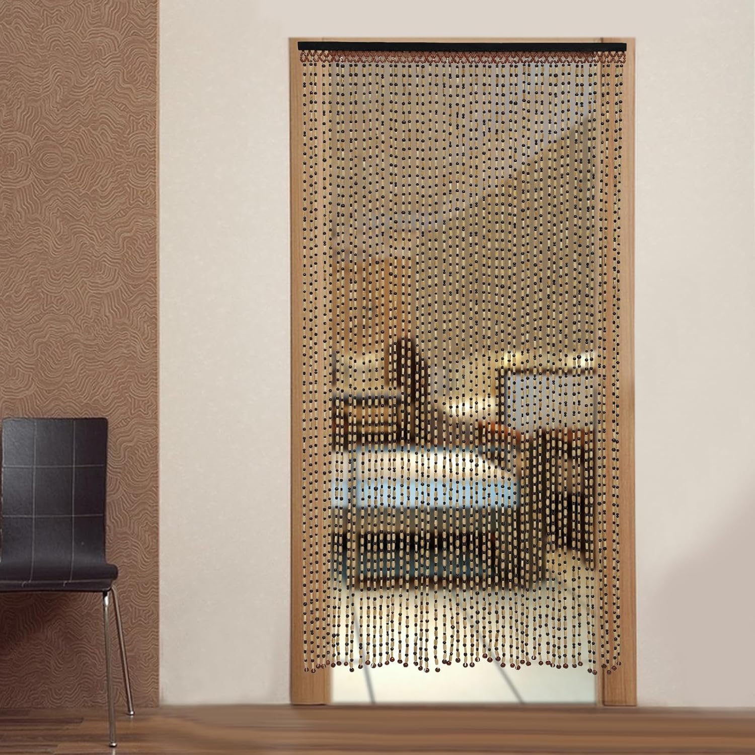 Natural Wood Bamboo Beaded Curtain Room Divider Decorative