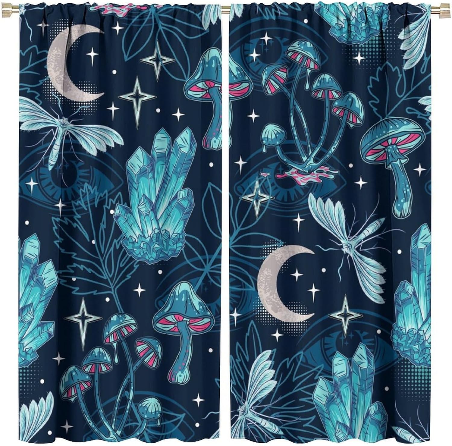Fantasy Mushroom Moon Eyes Decor Curtains W42xL45 Inch