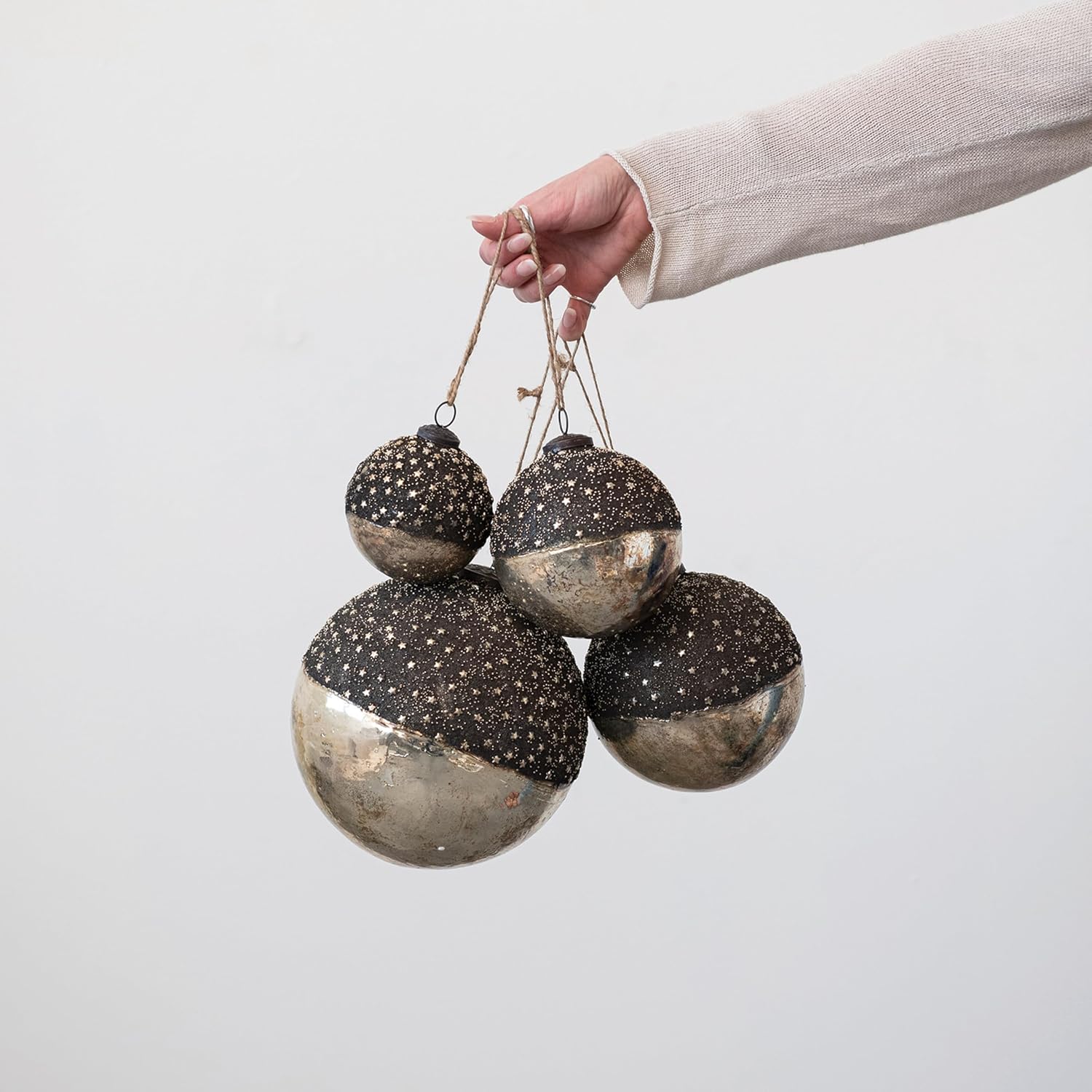 Creative Co Op Large Mercury Glass Ball Ornament with Stars