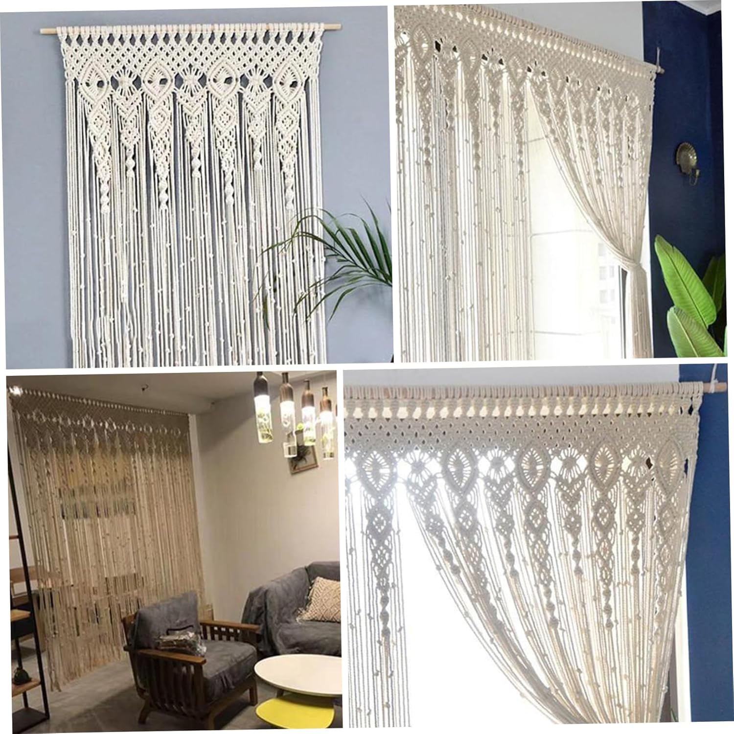 Boho Curtains 37x79 Inch Cotton Woven Macrame Decorative Room Divider