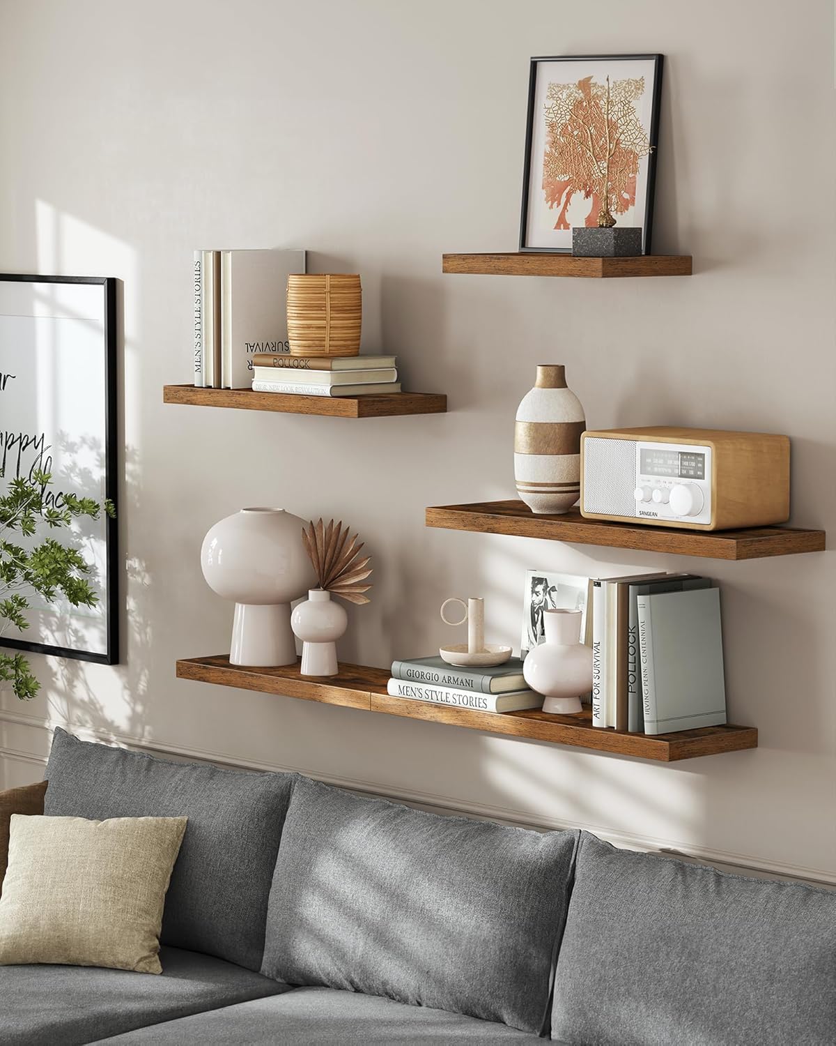 VASAGLE Wall Shelves Set of 3 Floating Shelves Rustic Brown ULWS057B01
