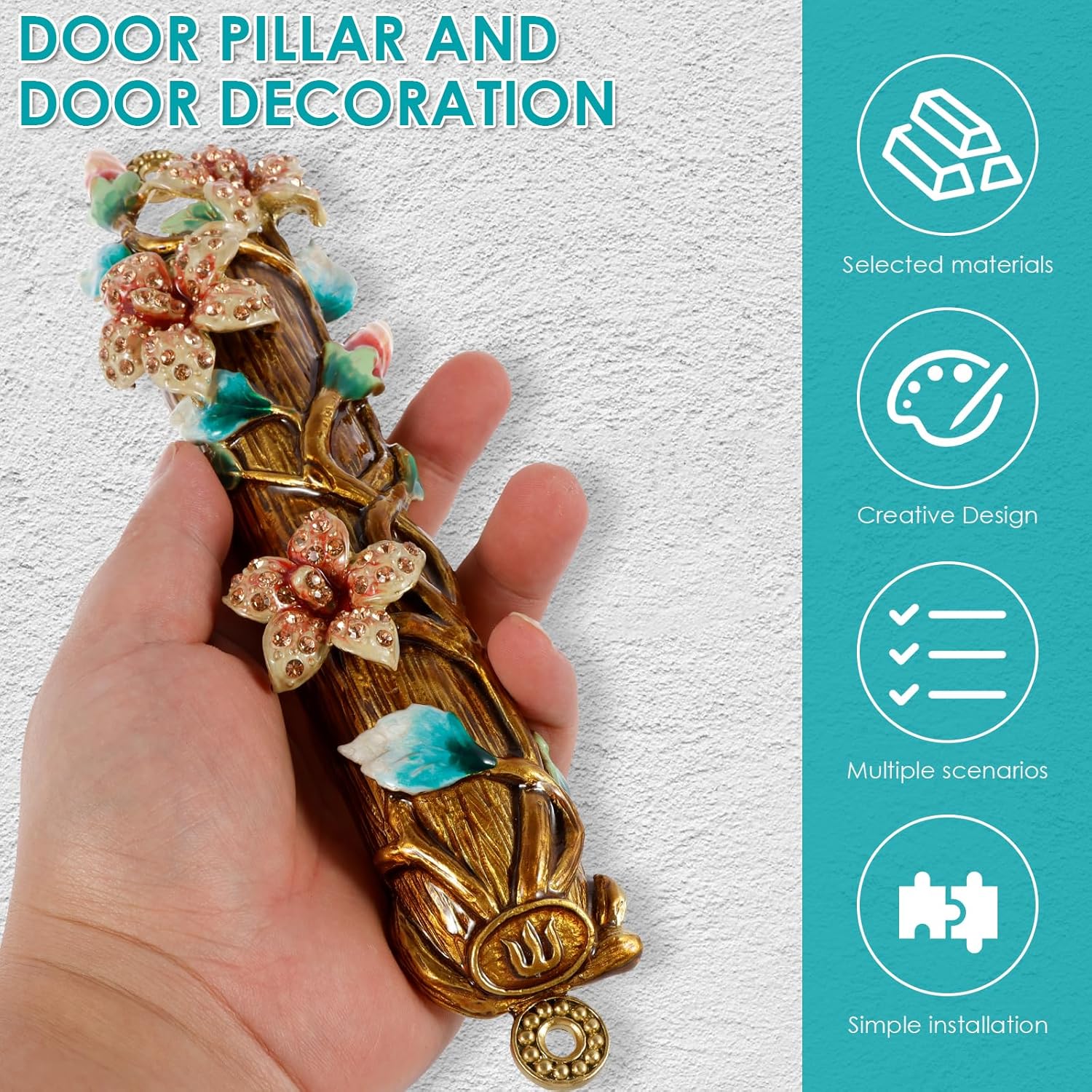 Hand Painted Mezuzah with Faux Crystal Embellishments