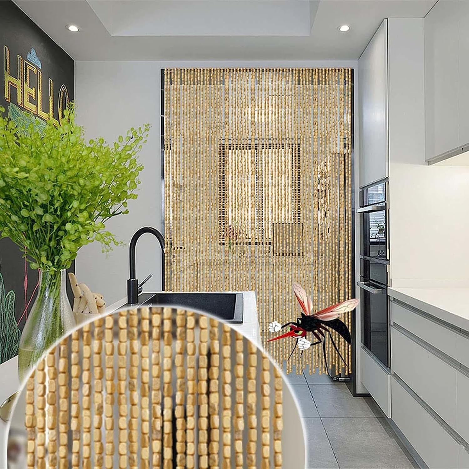 Jolan Bamboo Beaded Curtain Fly Screen Natural 35x79in