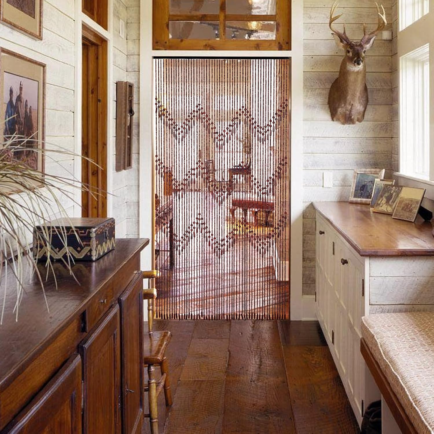 Handmade Bamboo Beaded Curtain - Boho Door Divider 75 x 355 Inches
