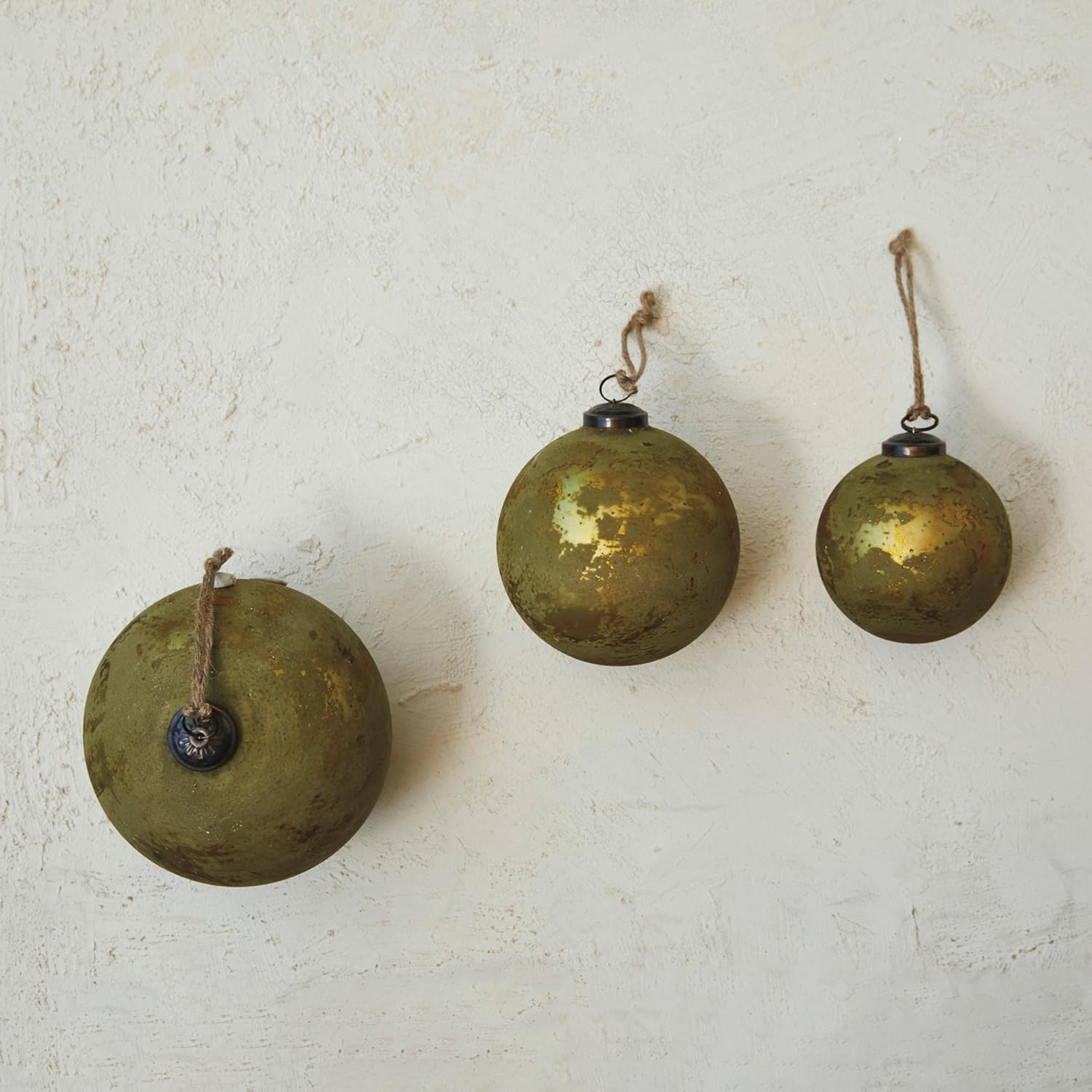 Creative Co Op Distressed Glass Ball Ornament Olive Green Gold