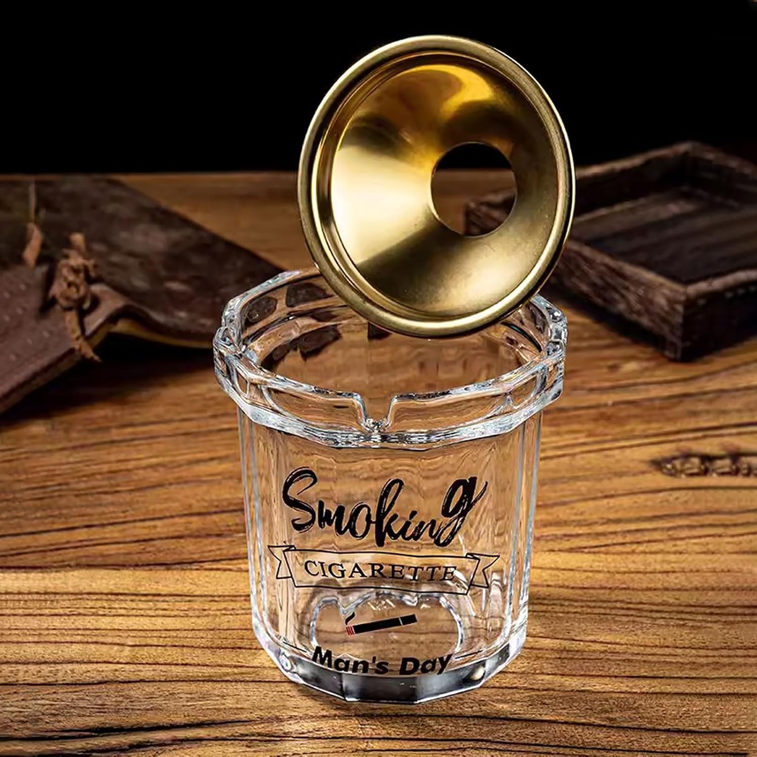 DAERTU Glass Ashtray with Lid for Cigarettes