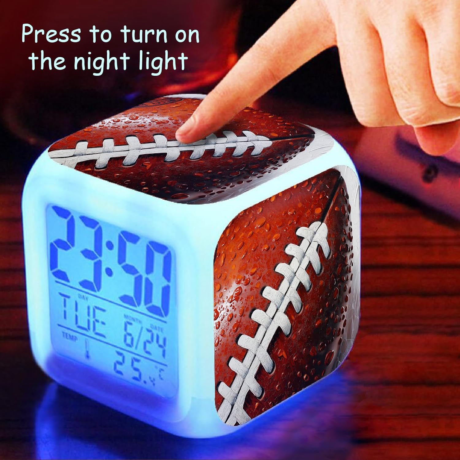 Rugby Ball Alarm Clock with LED Nightlight