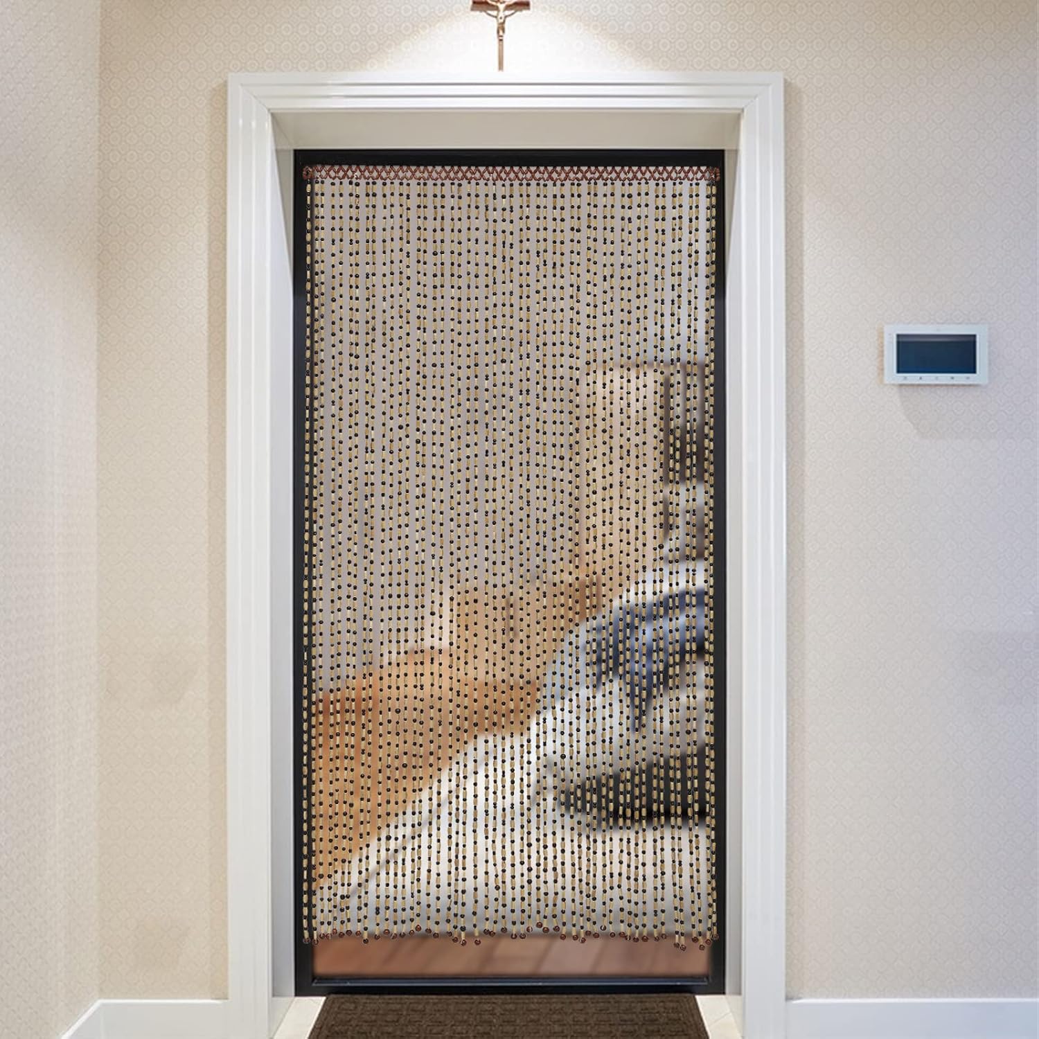 Wood and Bamboo Beaded Curtain for Doorway Room Divider